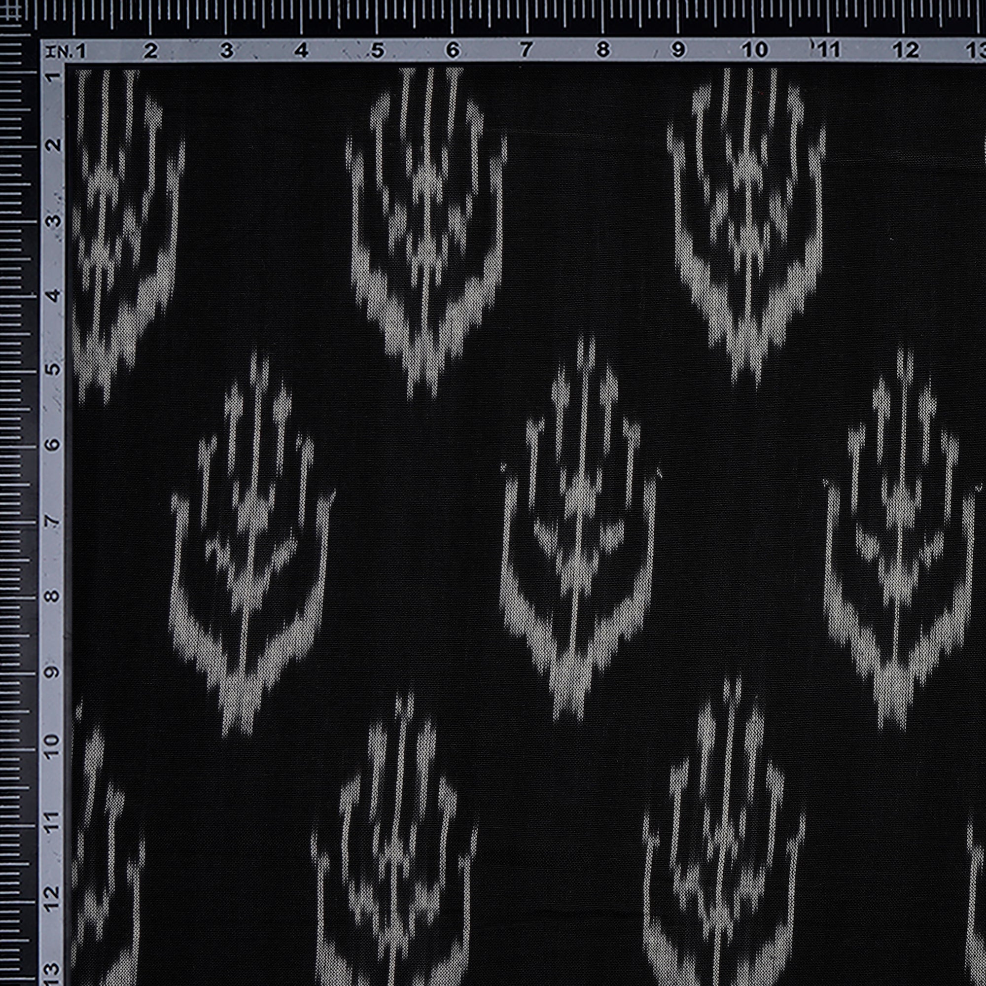 (Pre-Cut 2.00 Mtr) Black Woven Ikat Cotton Fabric