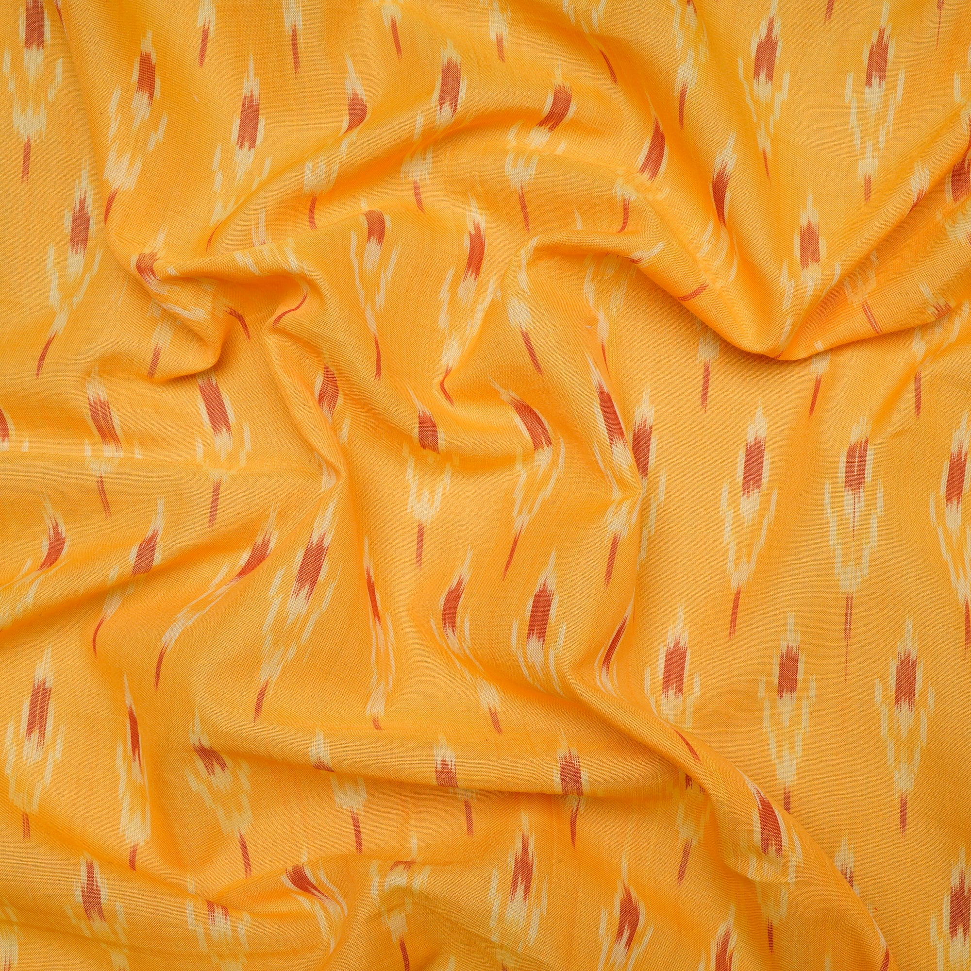 (Pre Cut 1.40 Mtr ) Yellow Color Washed Woven Ikat Cotton Fabric