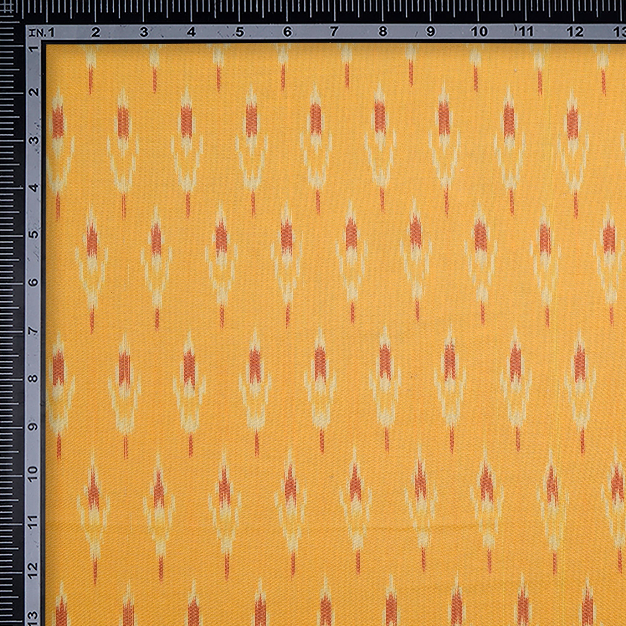 (Pre Cut 1.40 Mtr ) Yellow Color Washed Woven Ikat Cotton Fabric