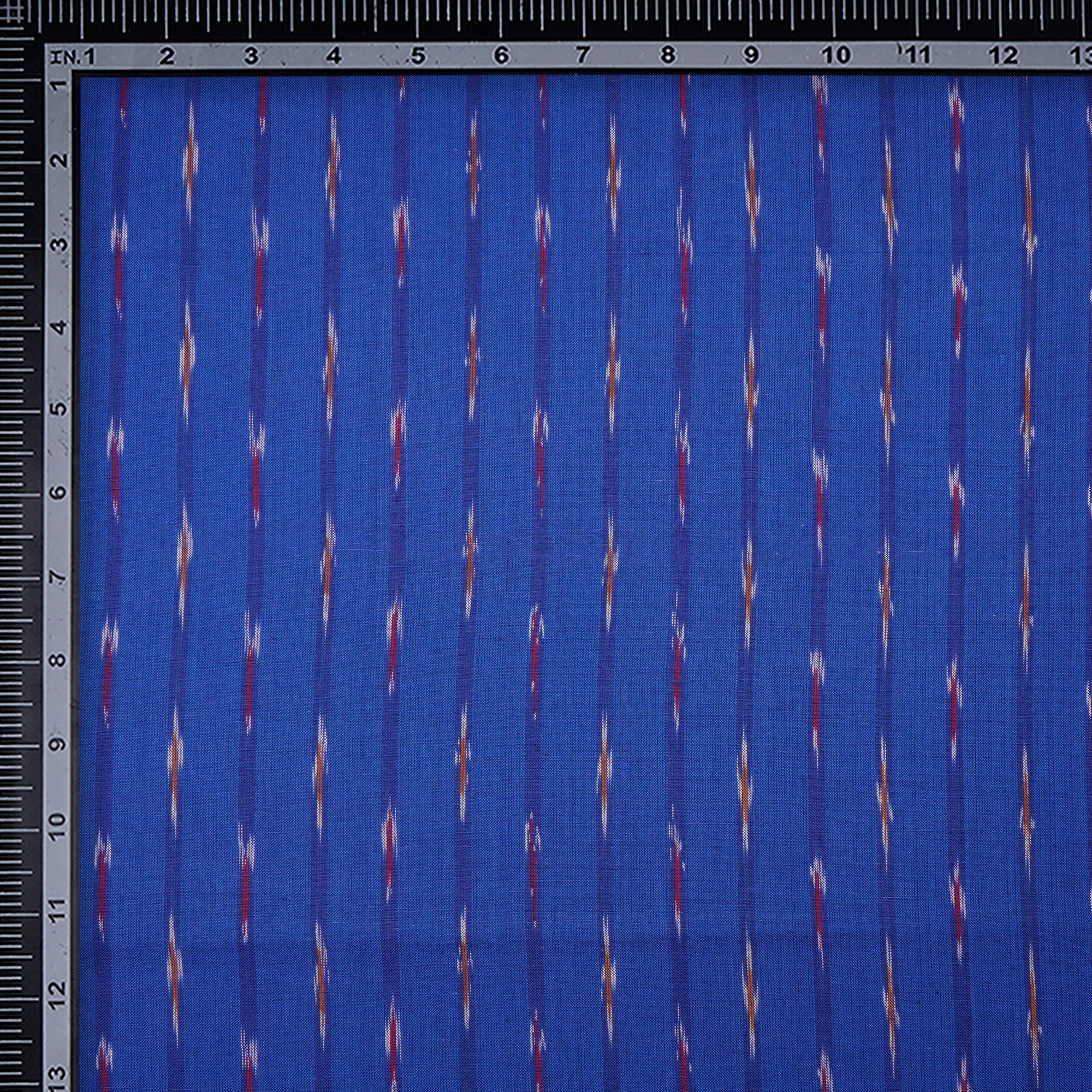 (Pre Cut 1.95 Mtr )Blue Color Washed Woven Ikat Cotton Fabric