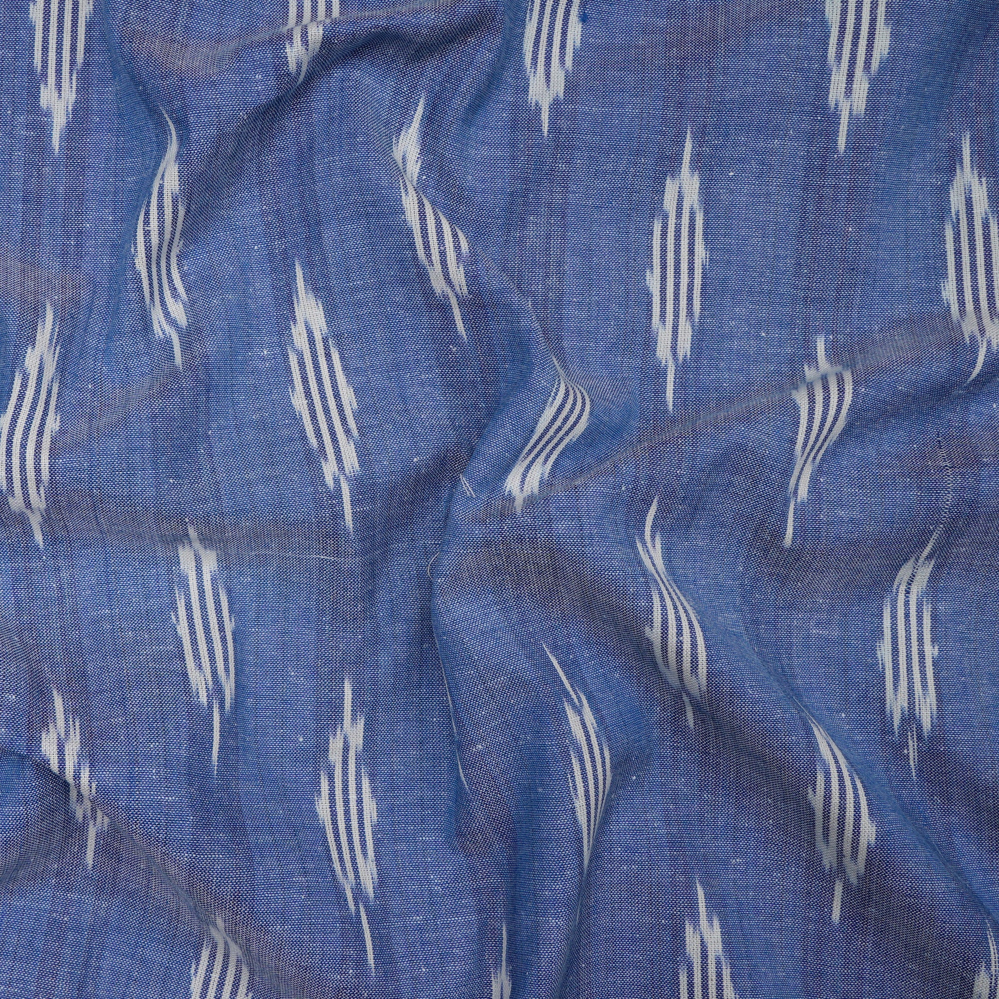 (Pre-Cut 2.00 Mtr ) Blue Washed Woven Ikat Cotton Fabric