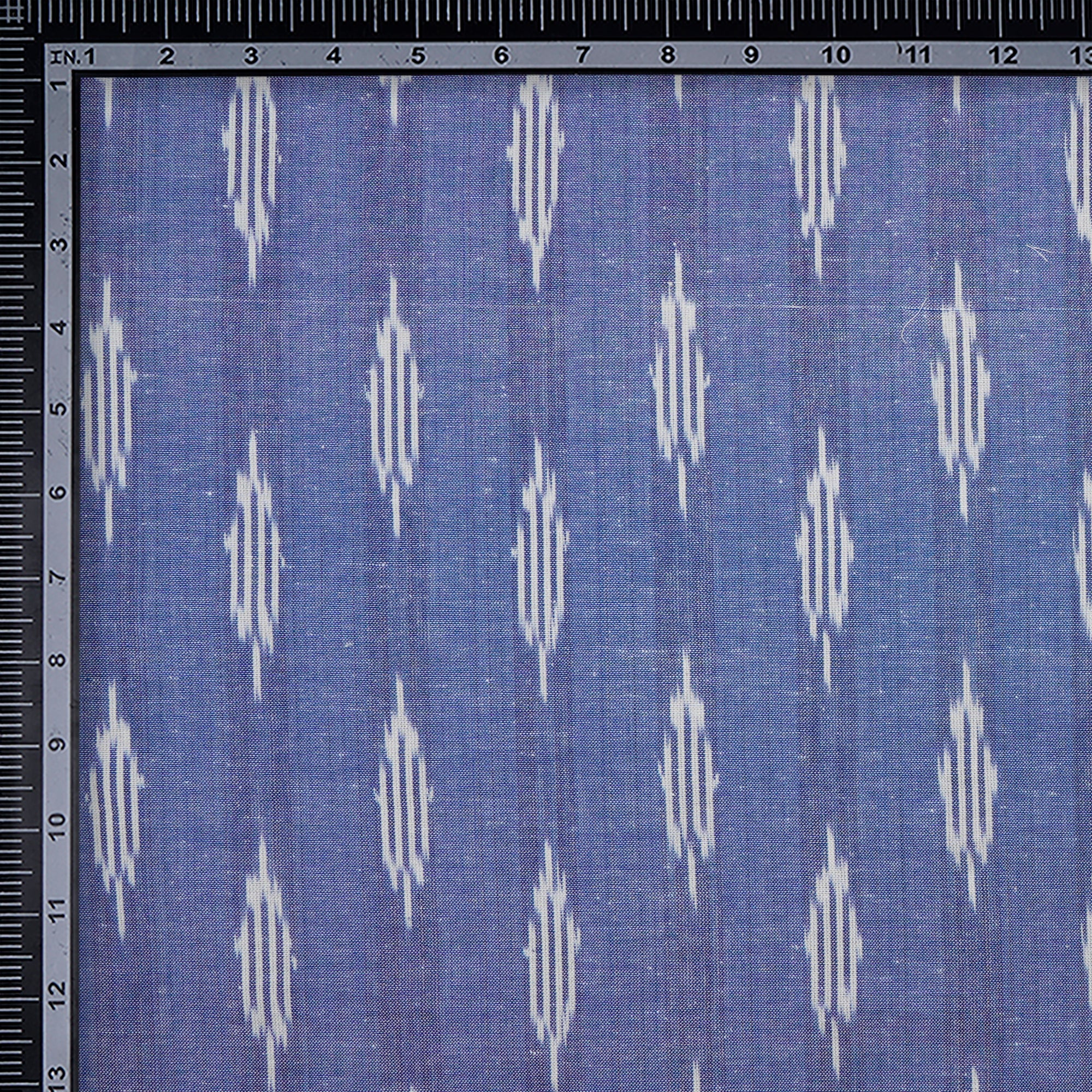 (Pre-Cut 2.00 Mtr ) Blue Washed Woven Ikat Cotton Fabric