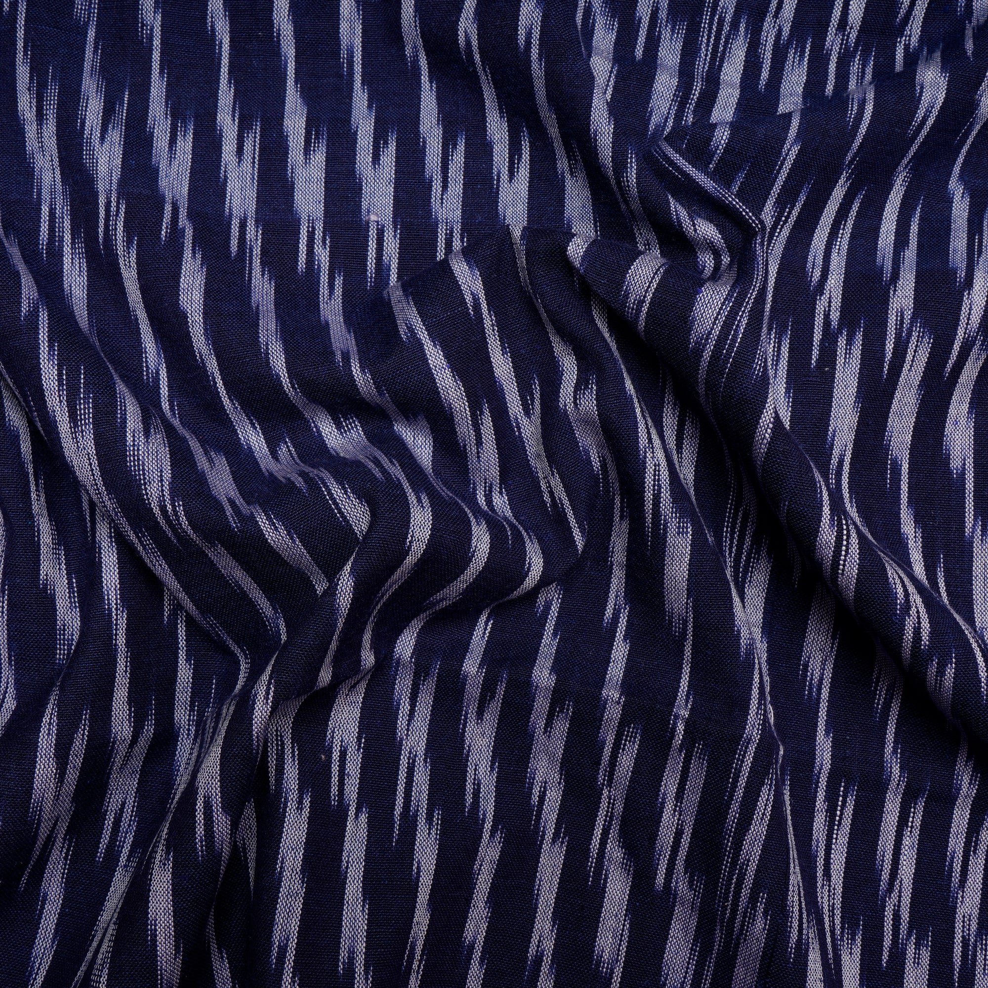 (Pre-Cut 2.50 Mtr )Navy Washed Woven Ikat Cotton Fabric