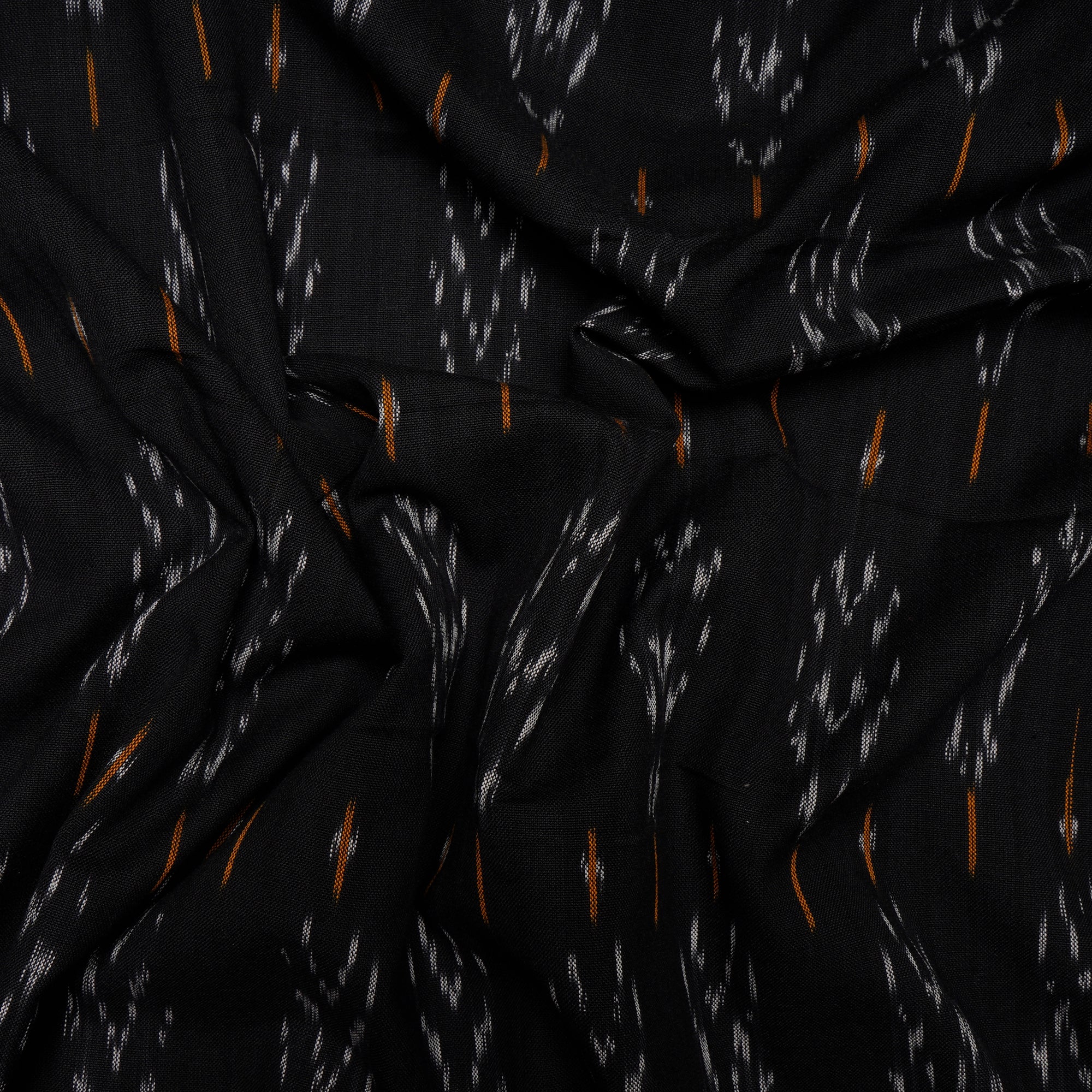 (Pre-Cut 2.50 Mtr )Black Washed Woven Ikat Cotton Fabric