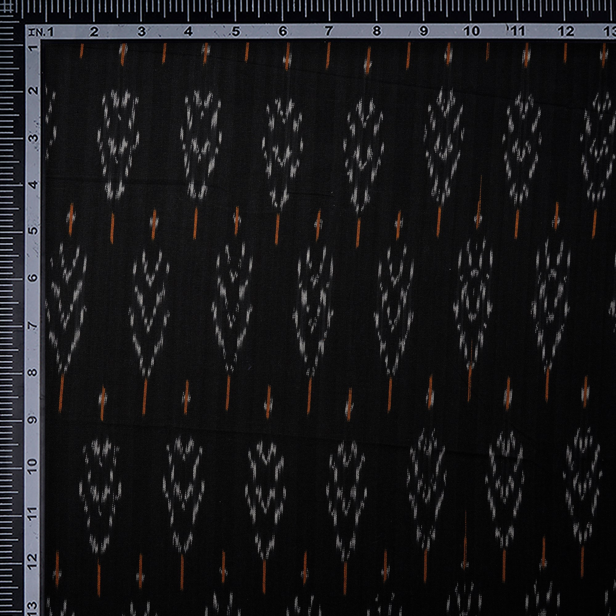 (Pre-Cut 2.50 Mtr )Black Washed Woven Ikat Cotton Fabric