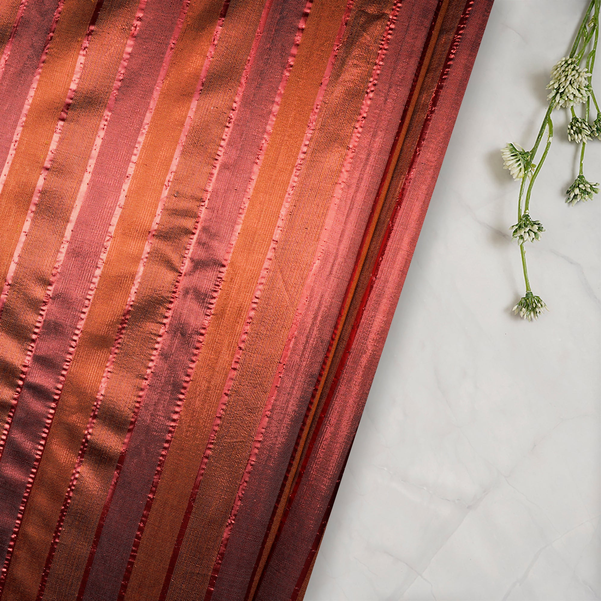 (Pre-Cut 1.00 Mtr) Ruby-Red Metallic Silk Fabric