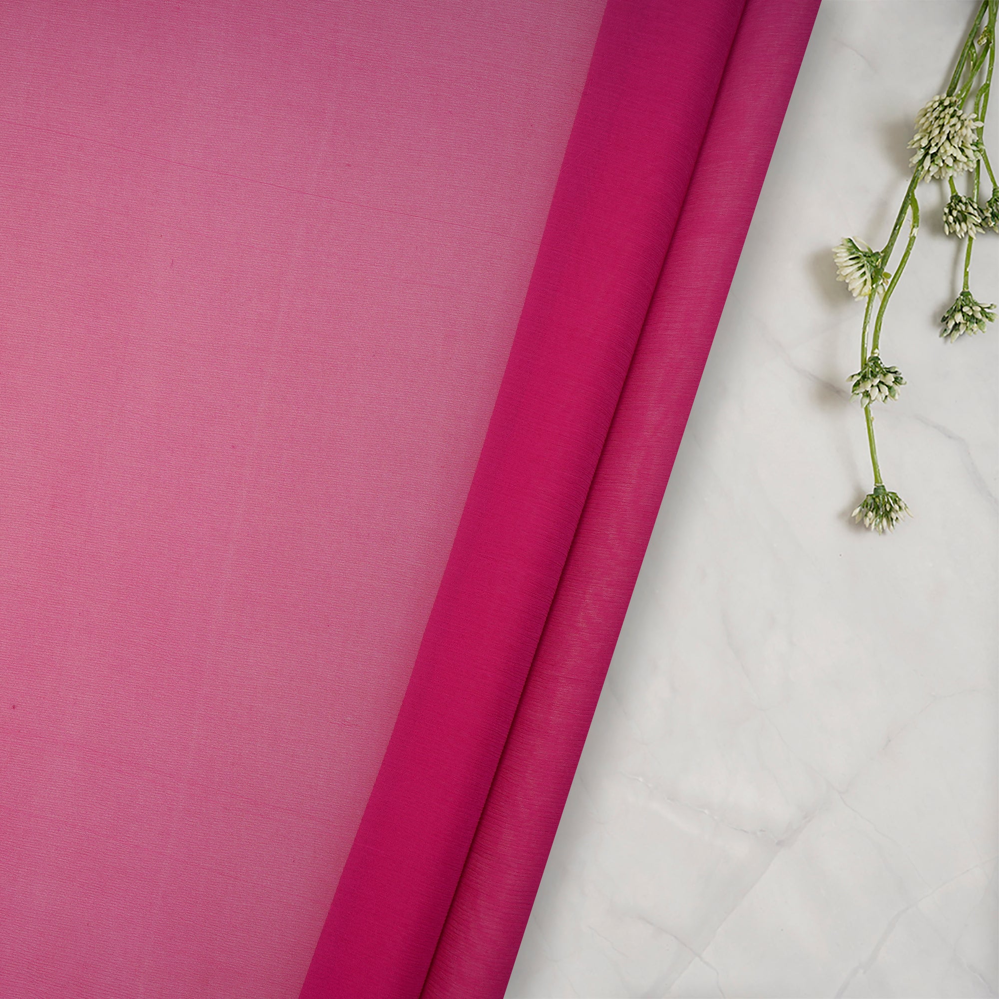 (Pre-Cut 1.15 Mtr) Pink-Orange Ombre Dyed Chiffon Silk Fabric