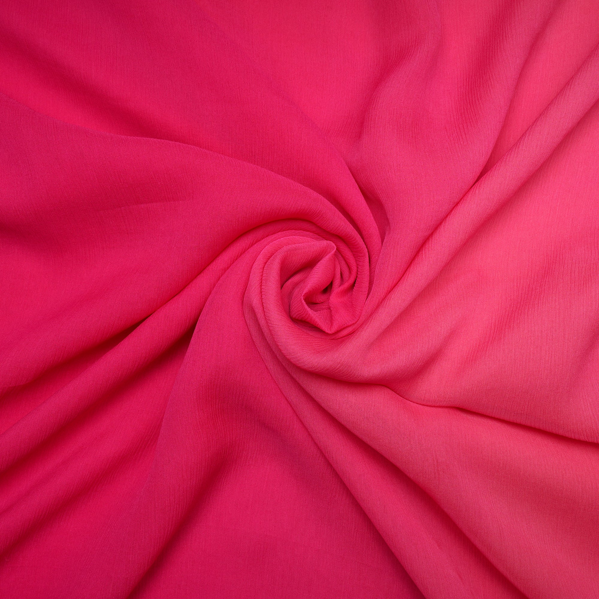 (Pre-Cut 3.20 Mtr )Pink Ombre Dyed Chiffon Silk Fabric