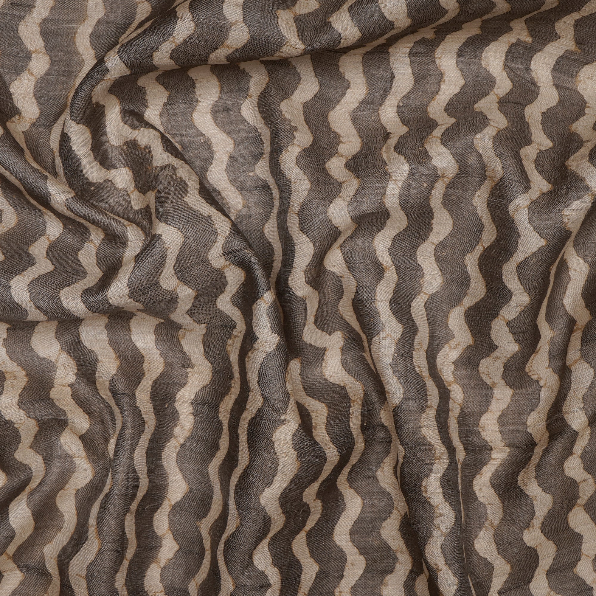 (Pre-Cut 1.00 Mtr) Brown Printed Tussar Silk Fabric