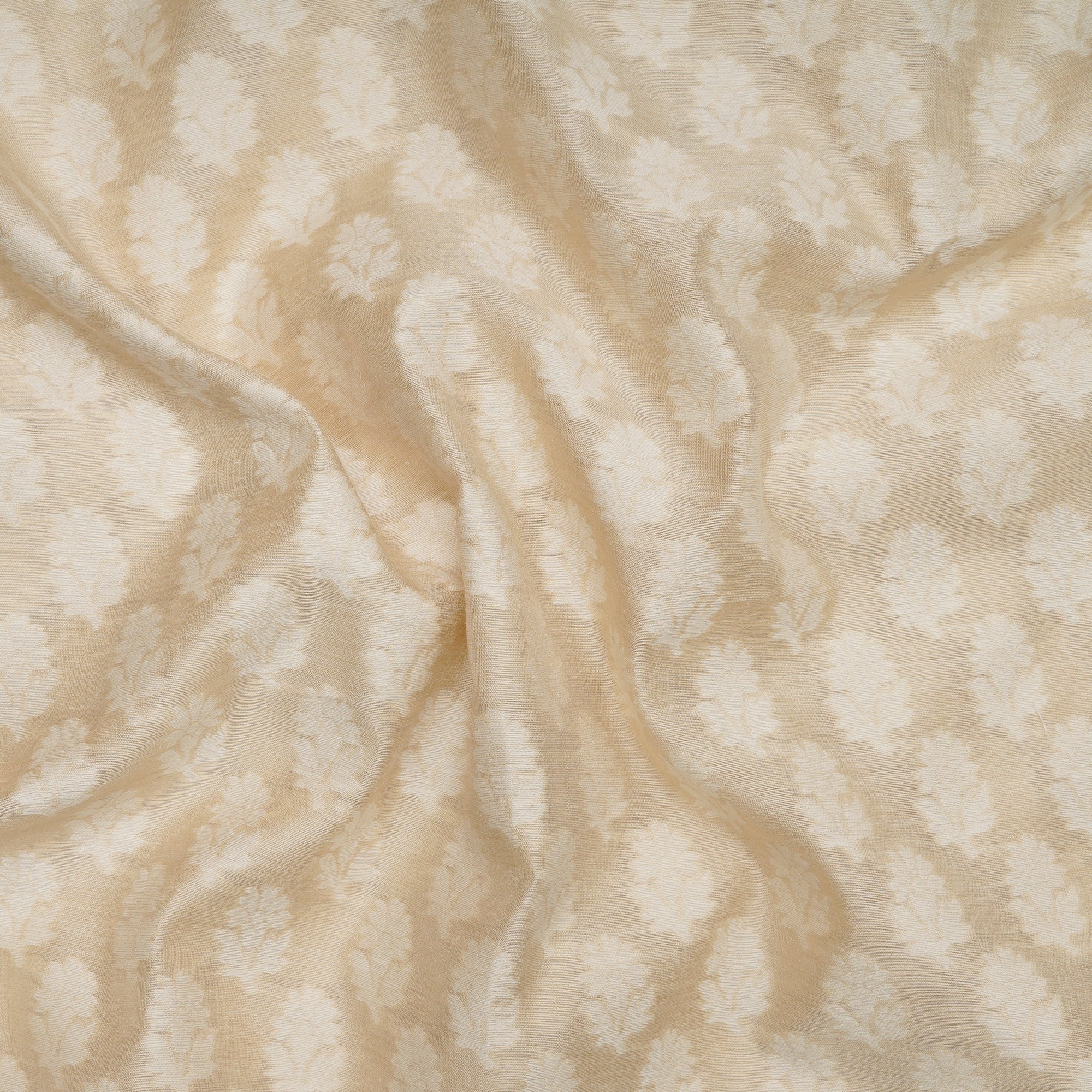 (Pre-Cut 2.50 Mtr) Beige-White Muga Silk Jacquard Fabric