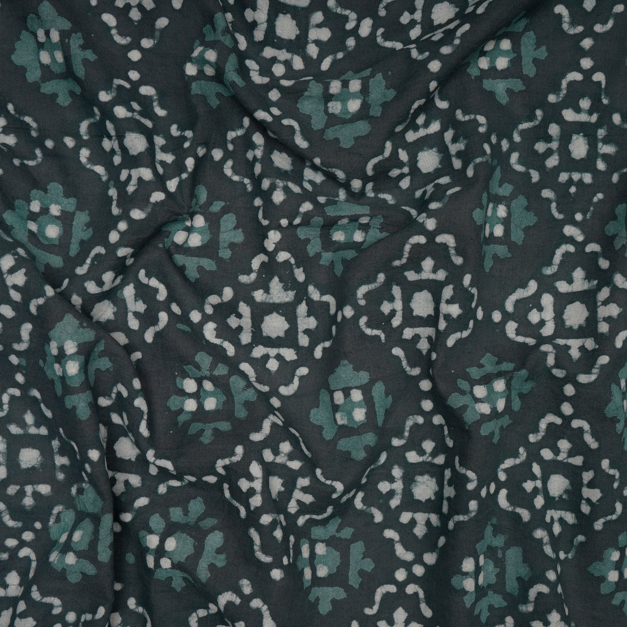 (Pre-Cut 1.20 Mtr) Dark Green Hand Block Natural Dye Bagru Dabu Printed Cotton Fabric