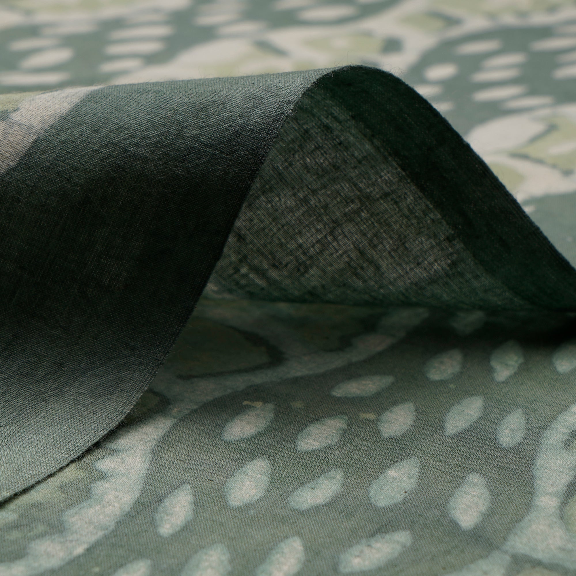 (Pre-Cut 1.20 Mtr) Green Hand Block Natural Dye Bagru Dabu Printed Cotton Fabric
