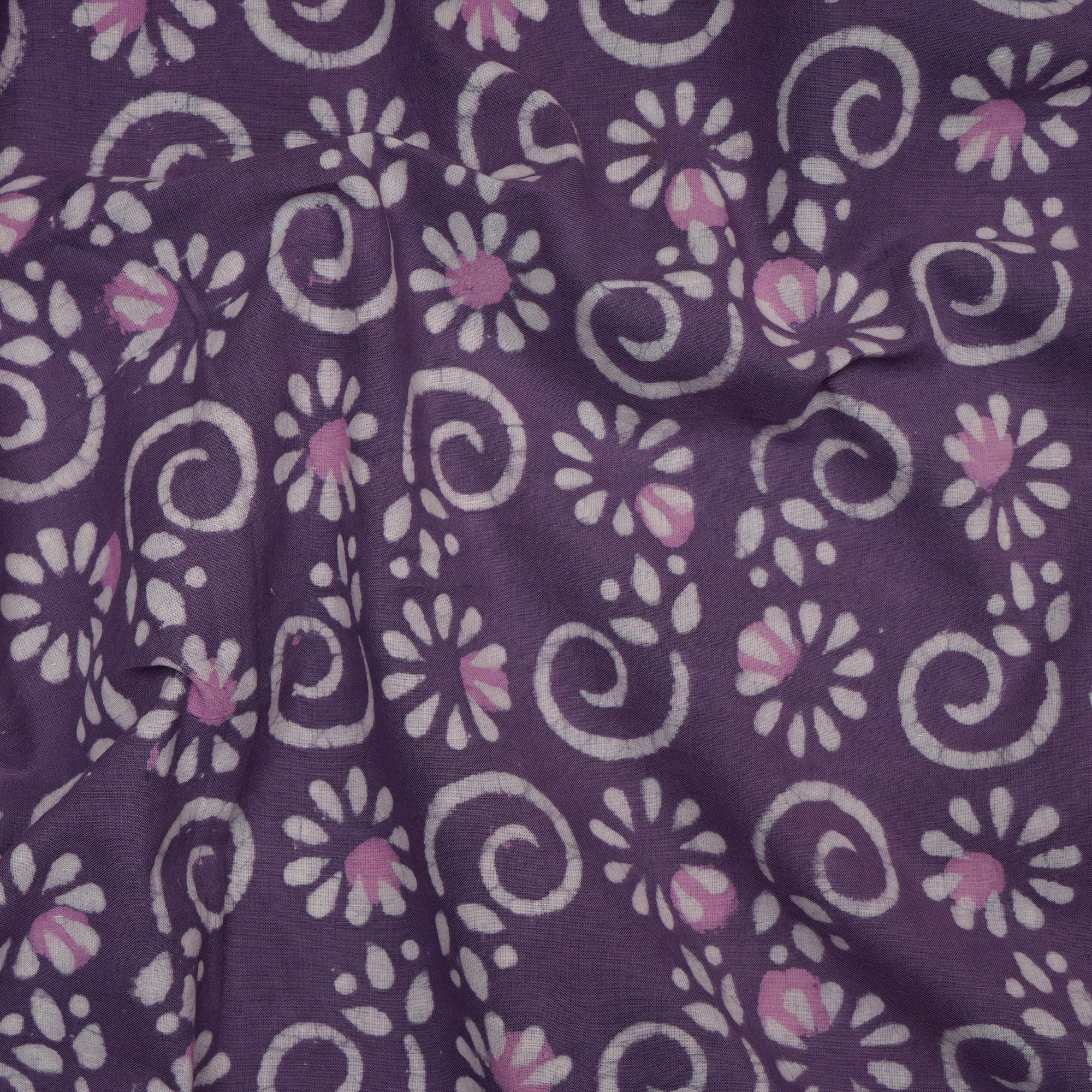 (Pre-Cut 1.25 Mtr) Lavender Hand Block Natural Dye Bagru Dabu Printed Cotton Fabric