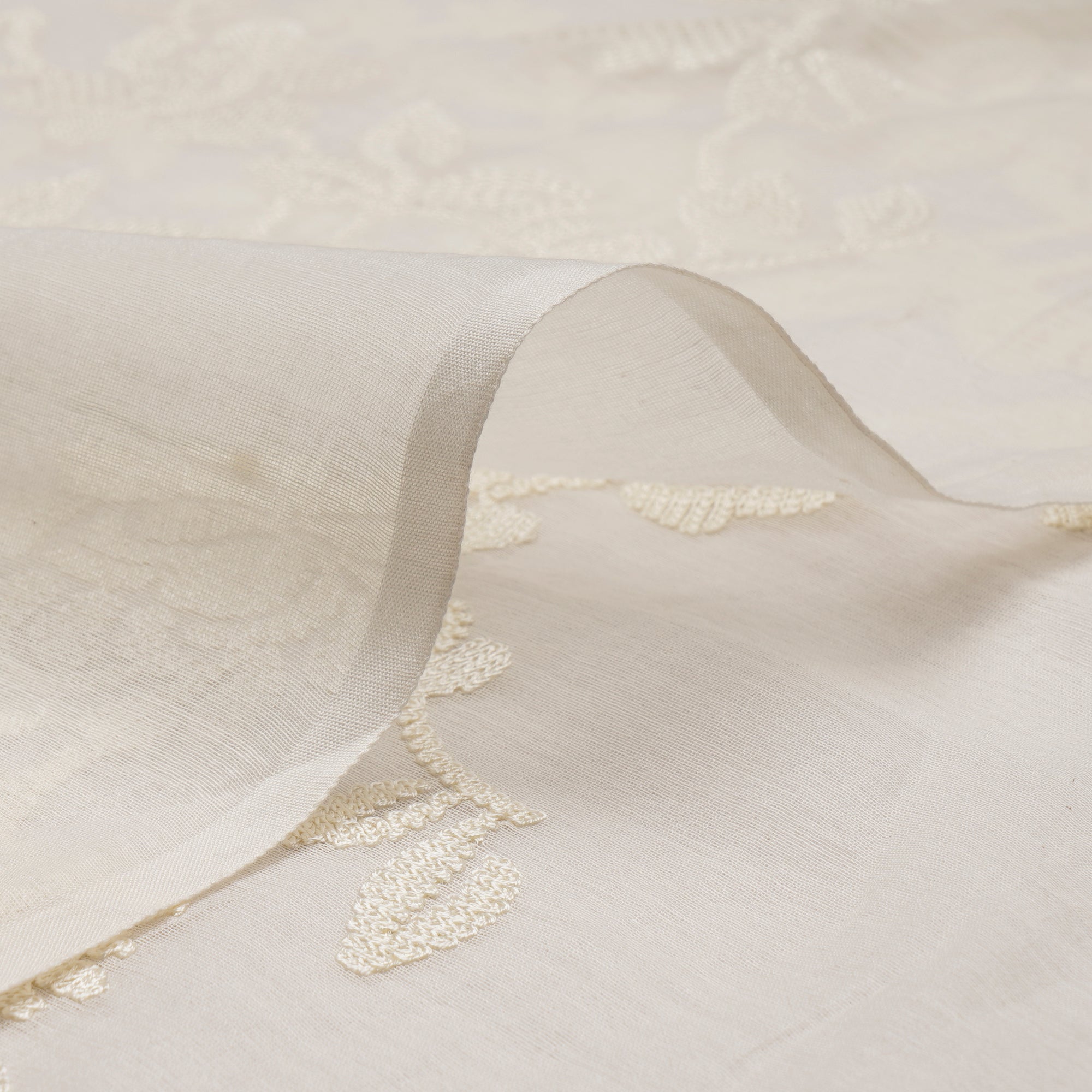 (Pre-Cut 2.30 Mtr) White Embroidered Chanderi Fabric