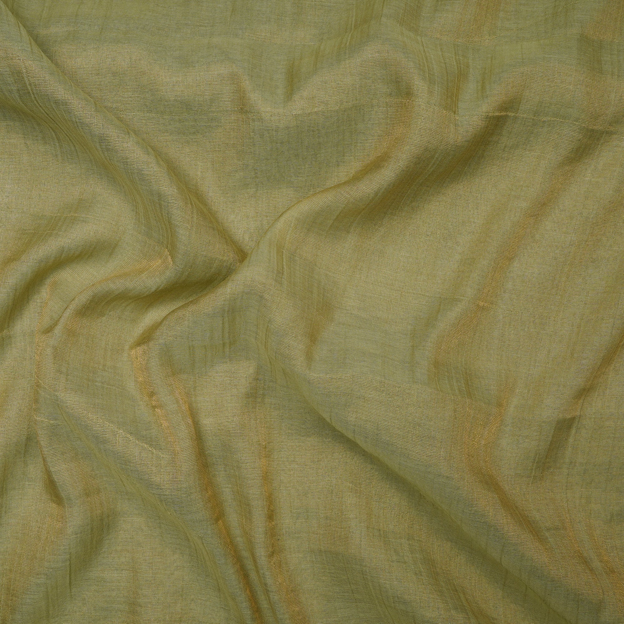 (Pre-Cut 4.40 Mtr) Green Color Piece Dyed Pure Tissue Chanderi Fabric