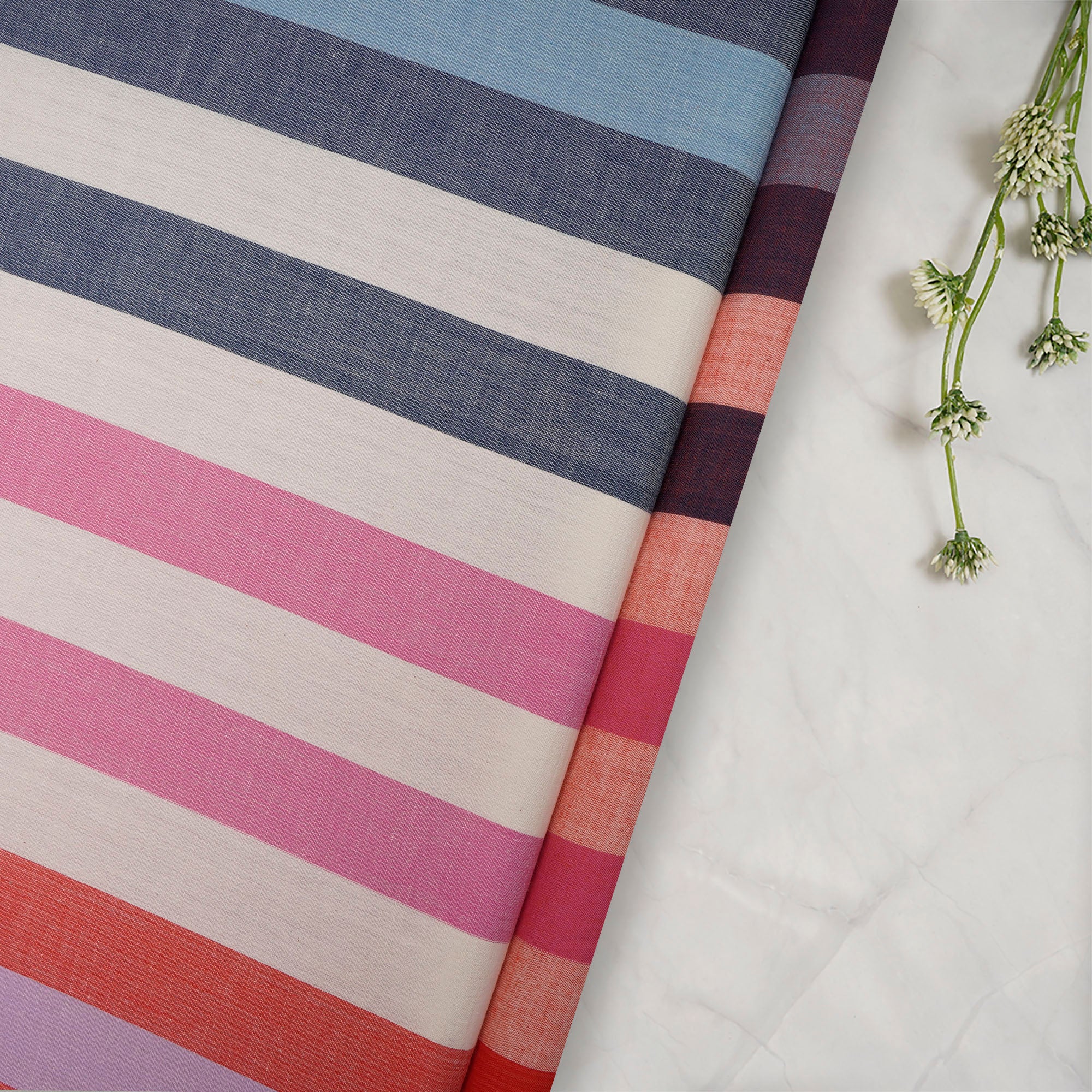 (Pre-Cut 0.85 Mtr) Multi Striped Pattern Premium Cotton Fabric