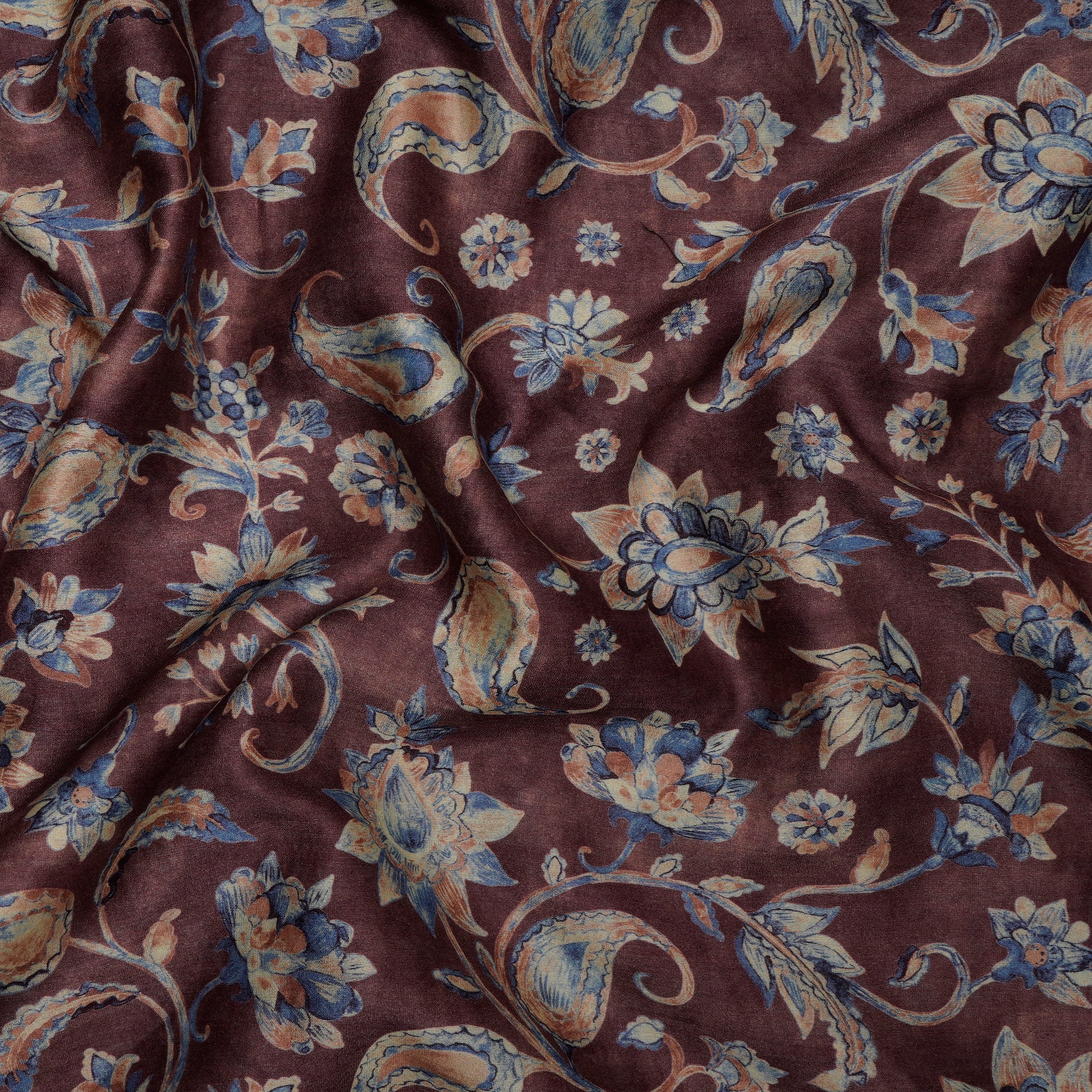 (Pre-Cut 2.90 Mtr) Brown Digital Printed Chanderi Fabric