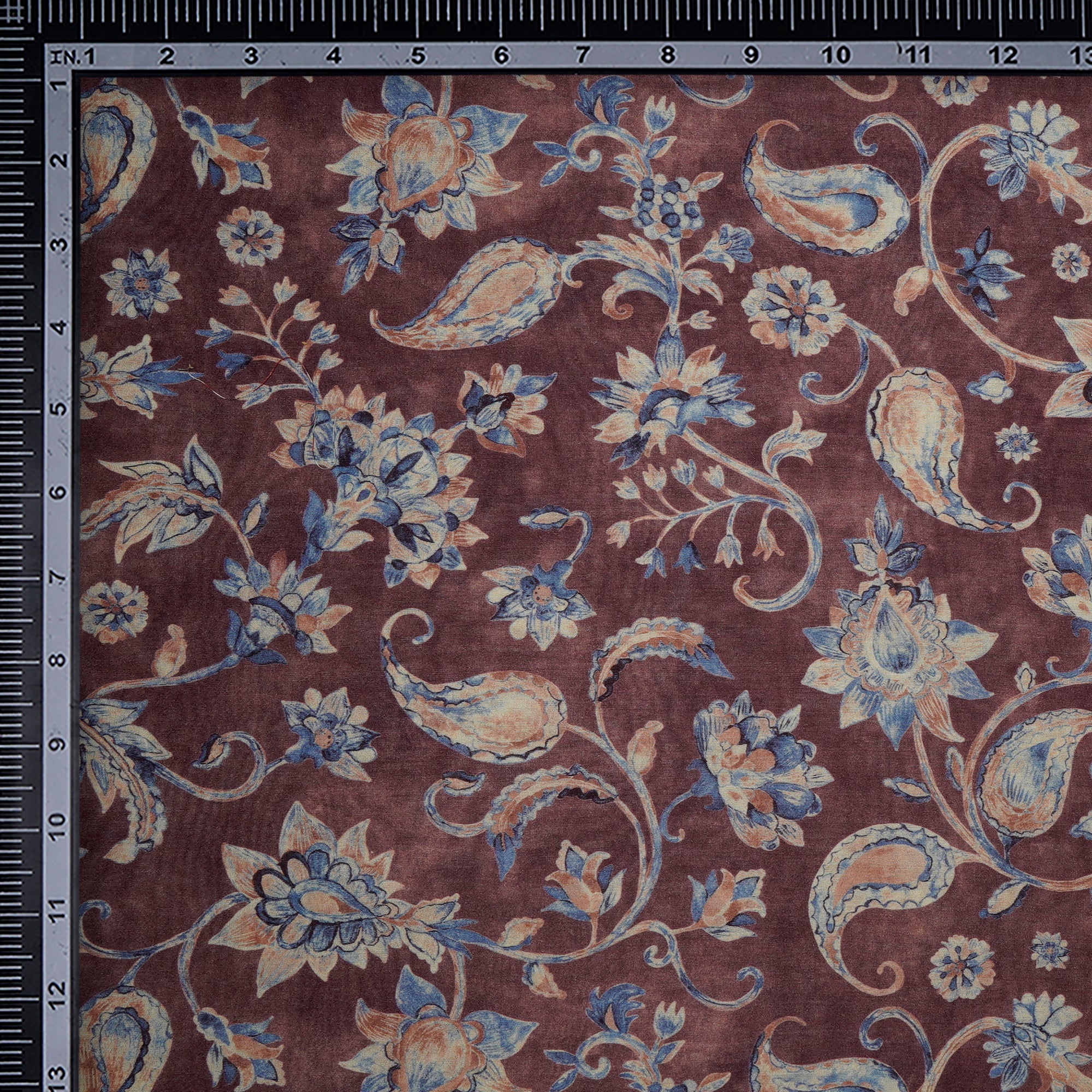 (Pre-Cut 2.90 Mtr) Brown Digital Printed Chanderi Fabric