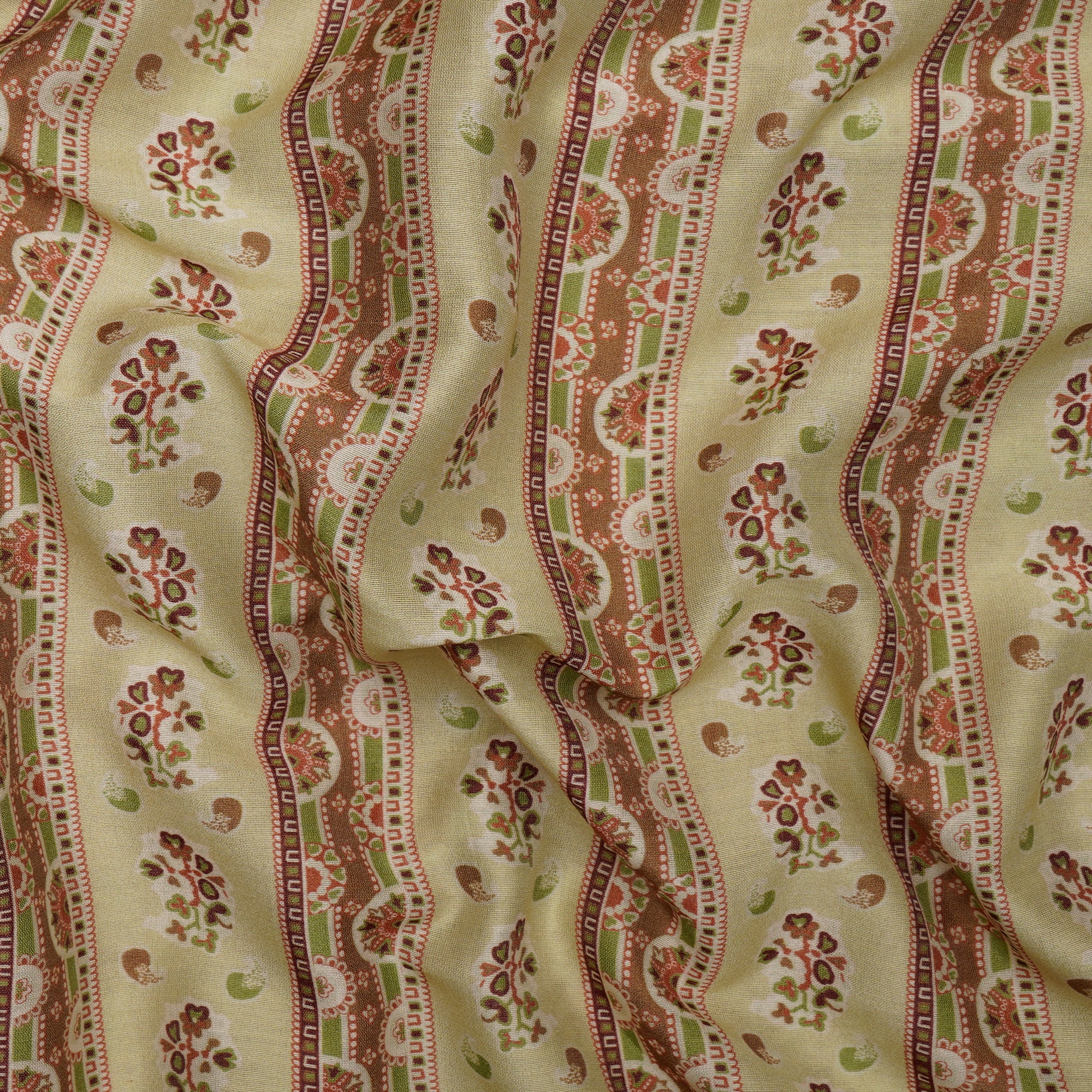 (Pre-Cut 1.00 Mtr) Lime Green Digital Printed Pure Chanderi Fabric