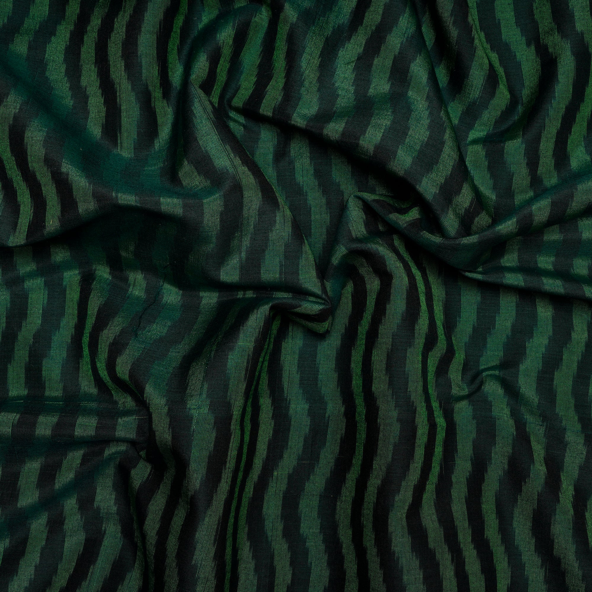 (Pre-Cut 2.50 Mtr )Green Handwoven Ikat Sico Silk Fabric