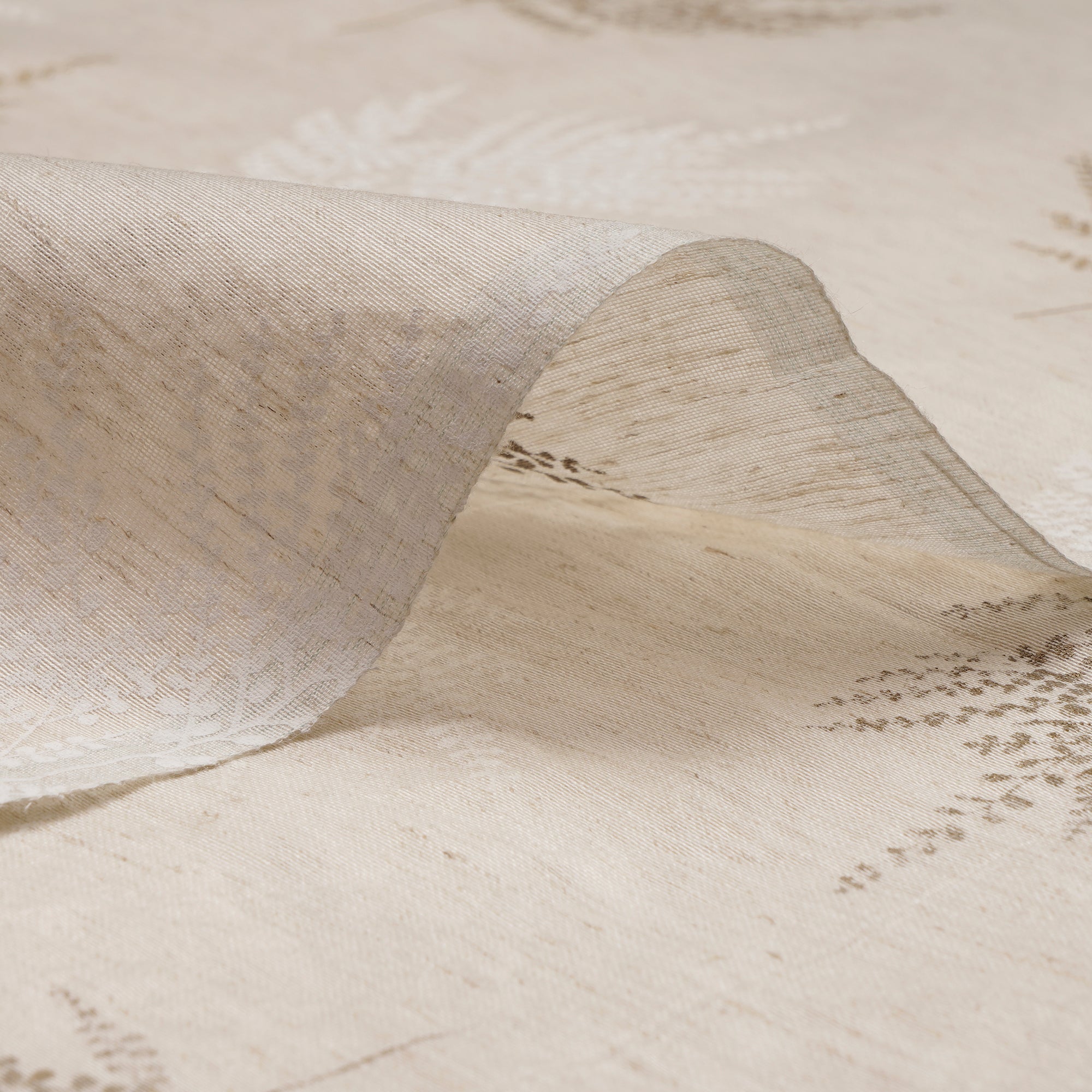(Pre-Cut 2.50 Mtr) Cream Screen Printed Tussar Linen Fabric