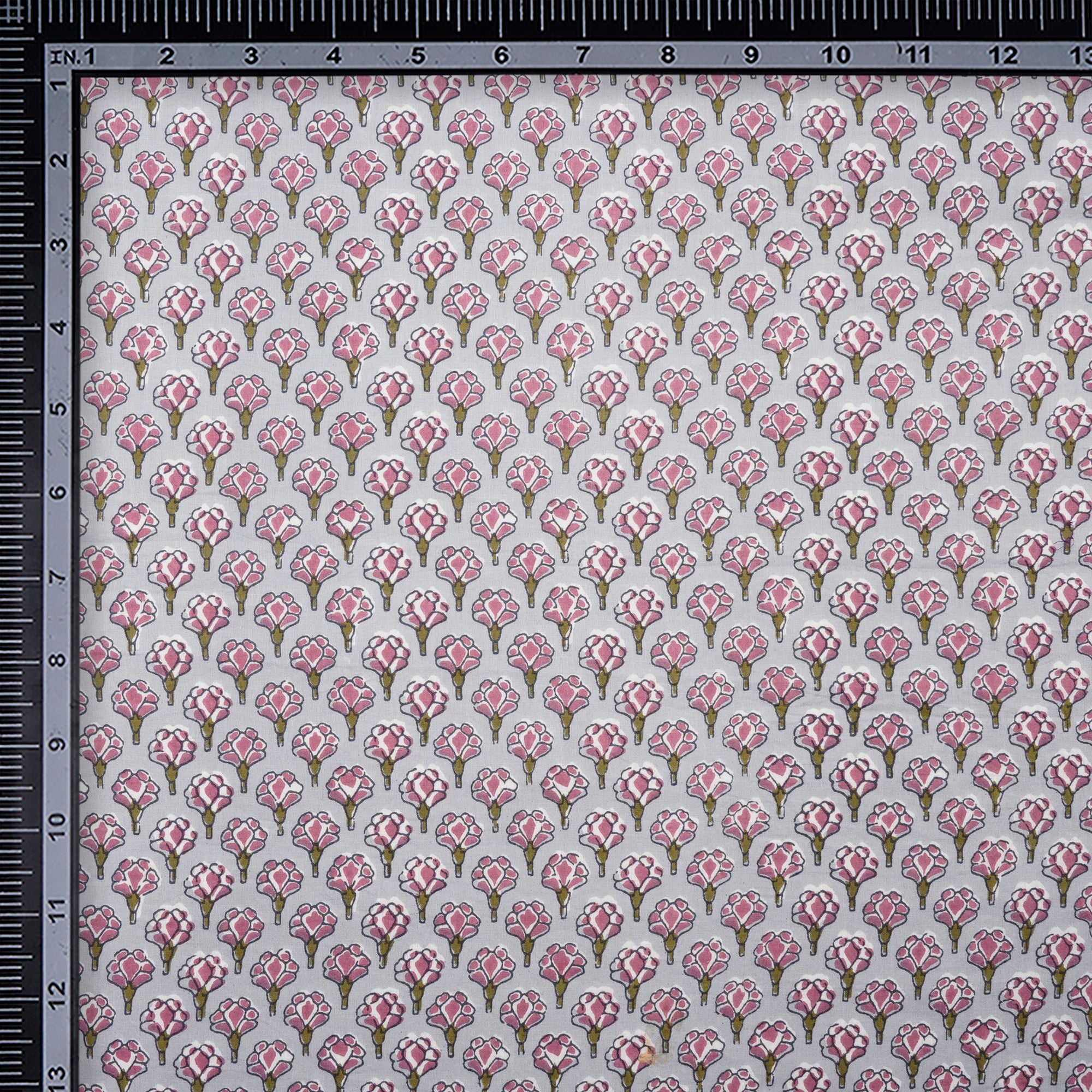 (Pre Cut 1.25 Mtr ) Steel Floral Pattern Screen Print Cotton Fabric