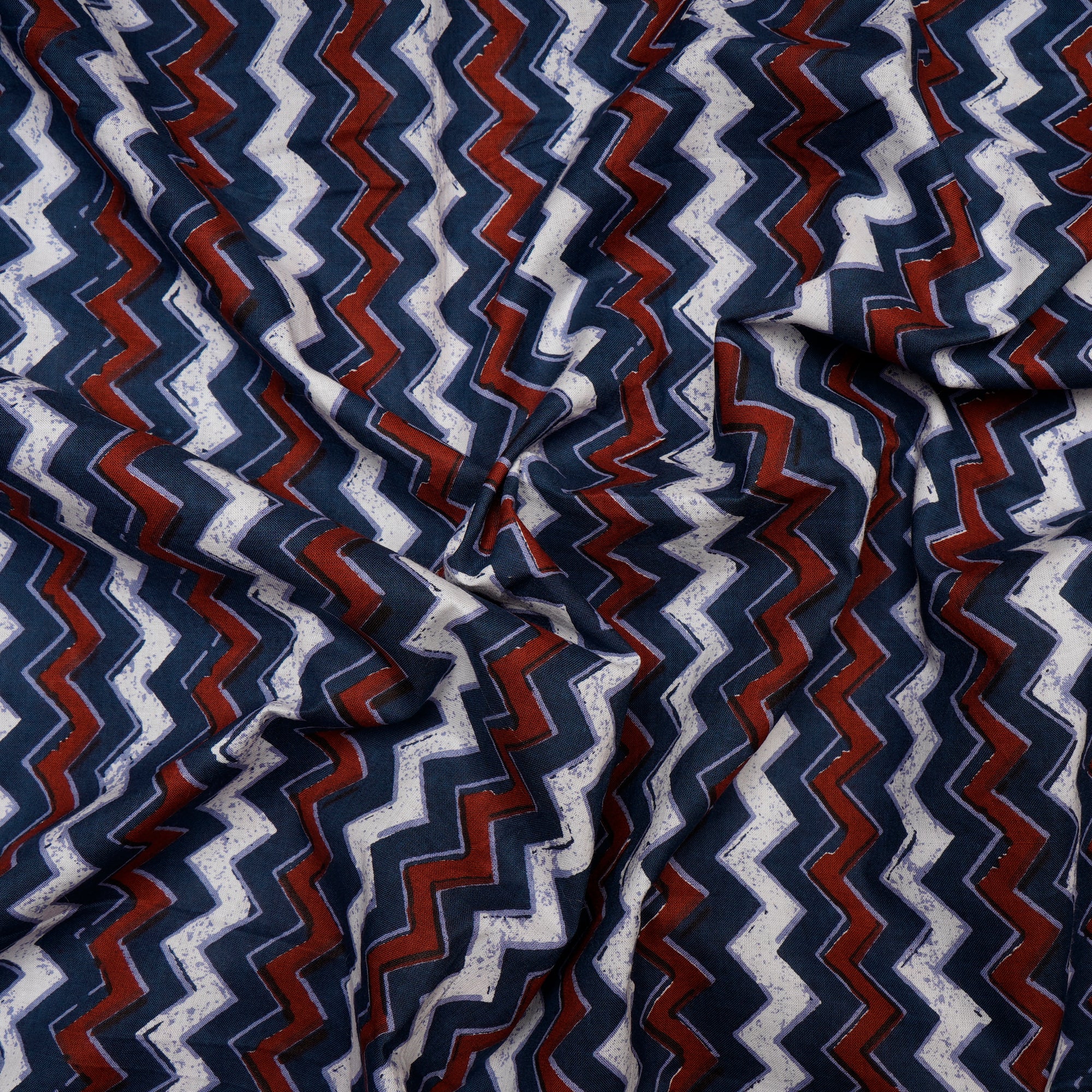 (Pre Cut 1.80 Mtr )Navy Blue-Maroon Color Screen Print Cotton Fabric