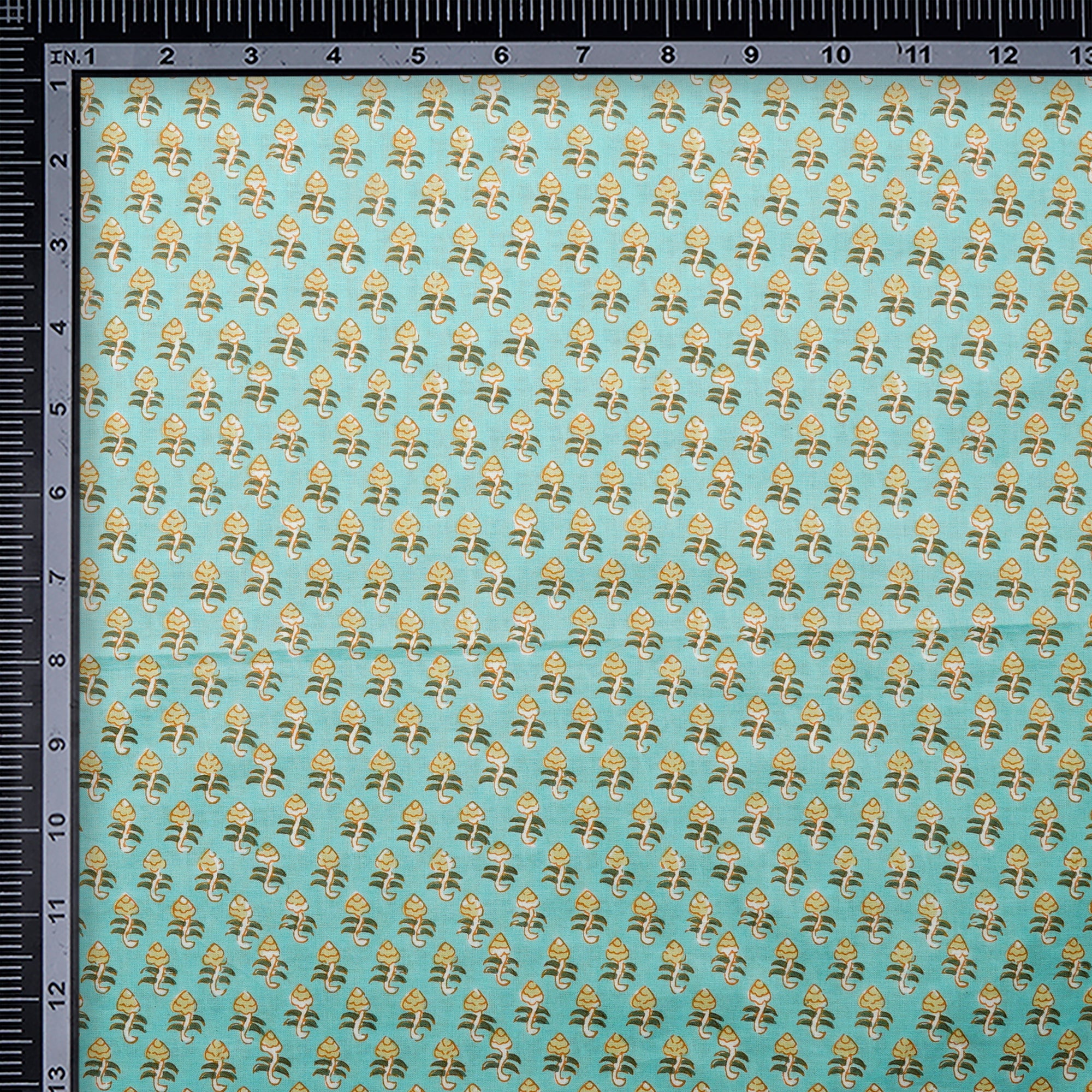 (Pre-Cut 2.10 Mtr)Aqua Screen Print Cotton Fabric