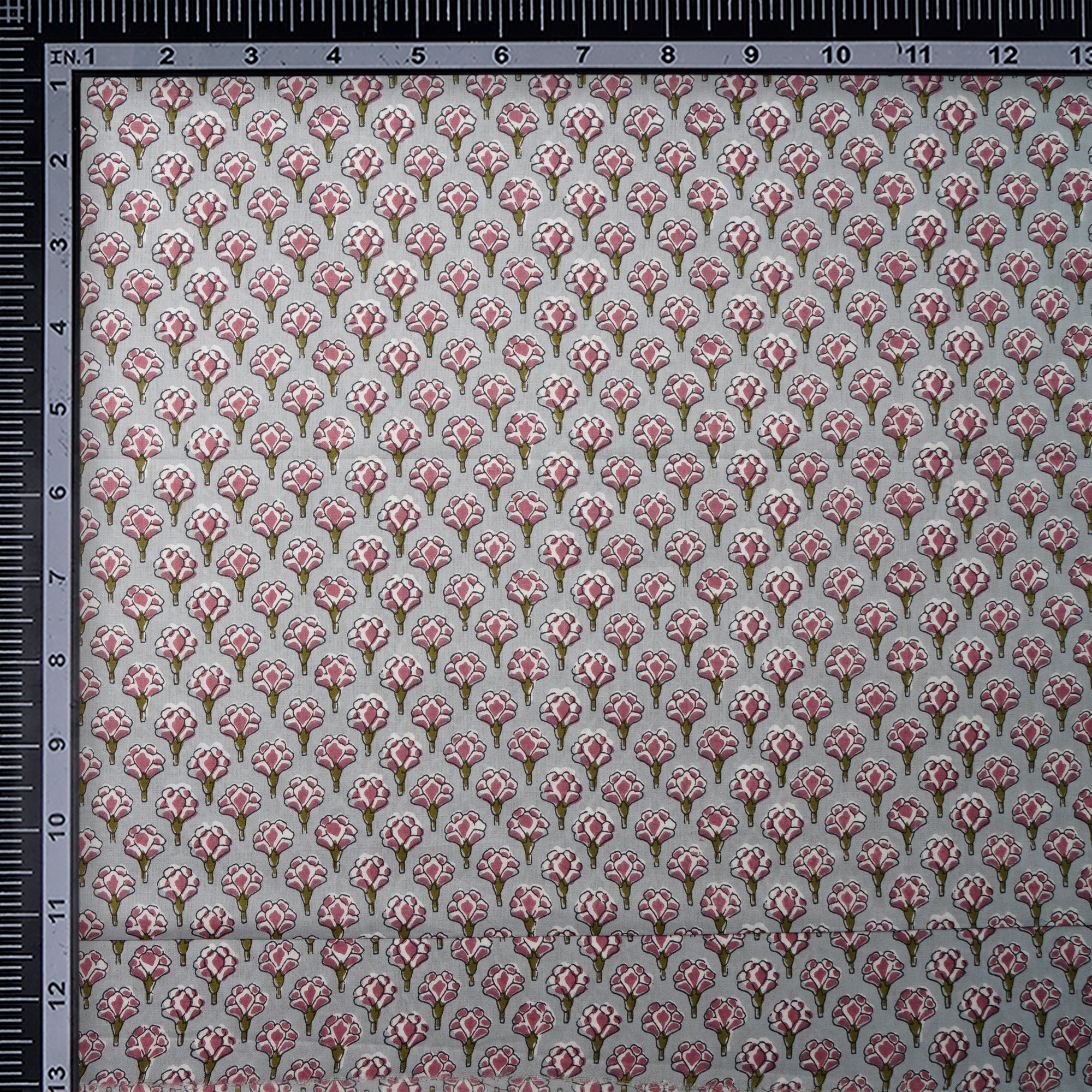 (Pre-Cut 2.50 Mtr )Steel Color Screen Print Cotton Fabric