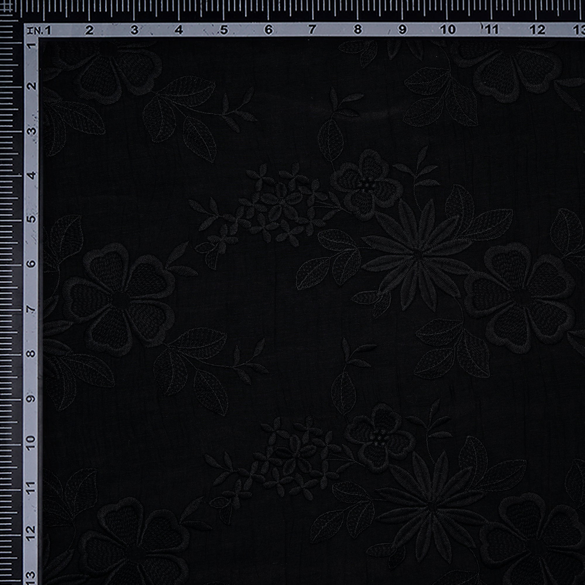 (Pre-Cut 1.50 Mtr) Black Embroidered Pure Chanderi Fabric