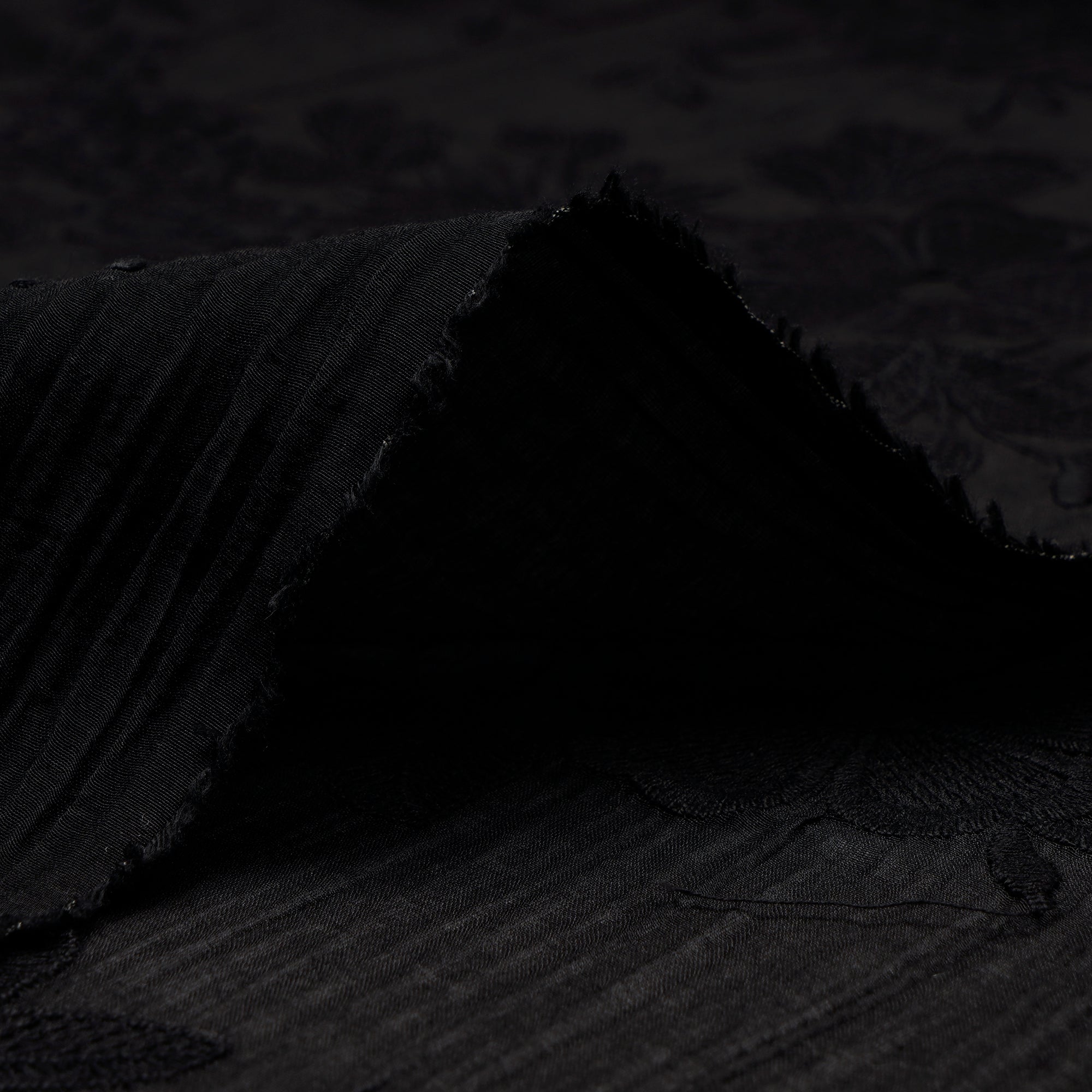 (Pre-Cut 1.50 Mtr) Black Embroidered Pure Chanderi Fabric