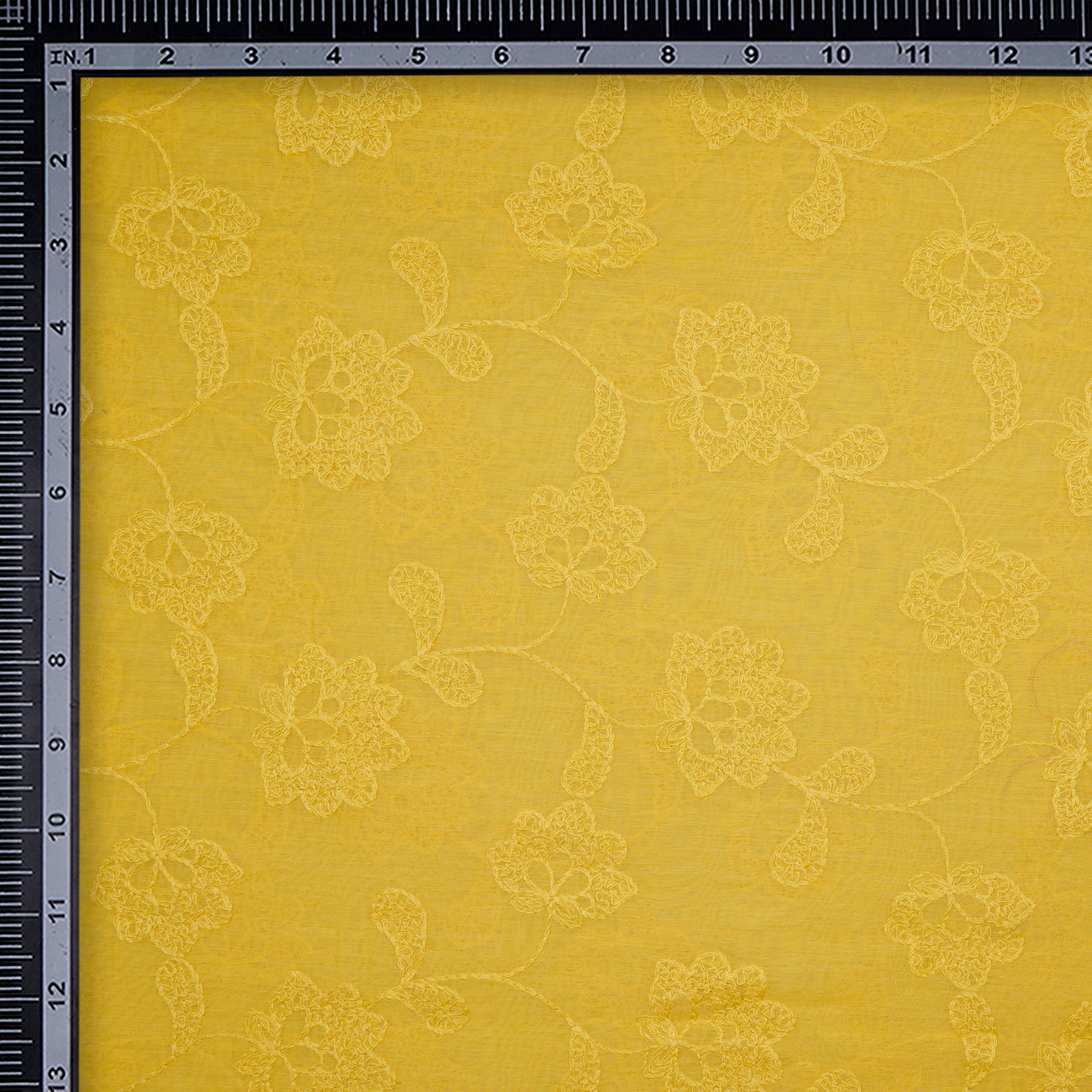 (Pre-Cut 1.90 Mtr) Yellow Embroidered Pure Chanderi Fabric