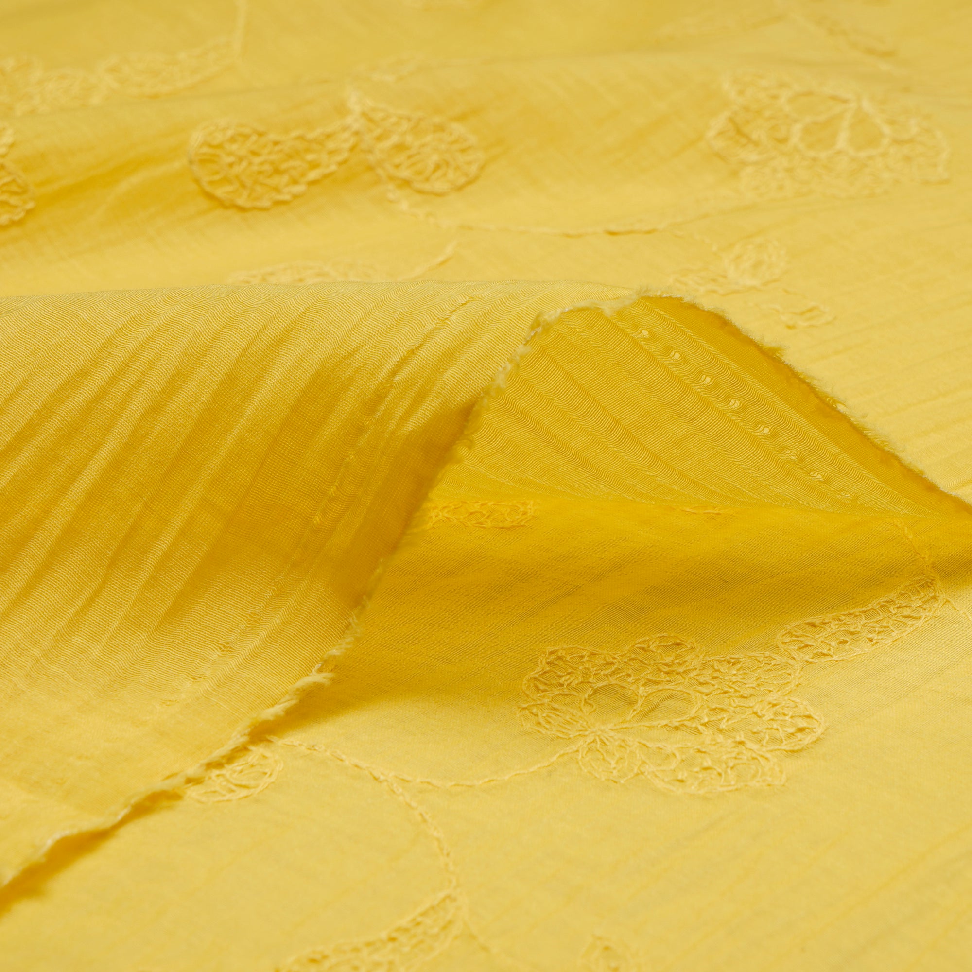 (Pre-Cut 1.90 Mtr) Yellow Embroidered Pure Chanderi Fabric