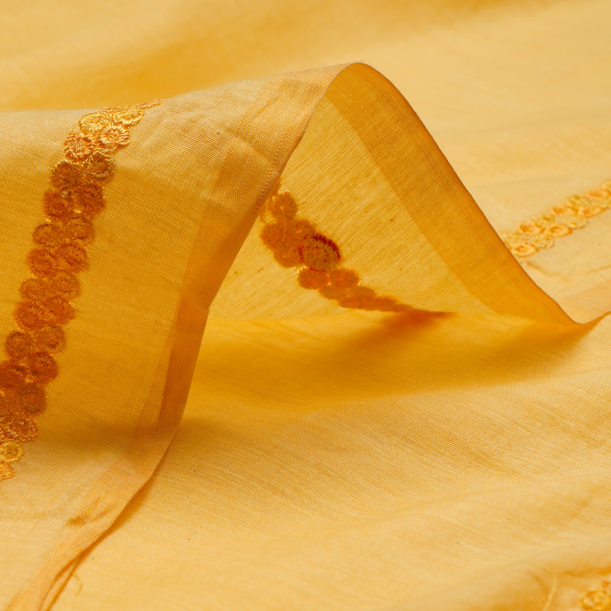 (Pre Cut 4.10 Mtr ) Yellow Embroidered Pure Chanderi Fabric