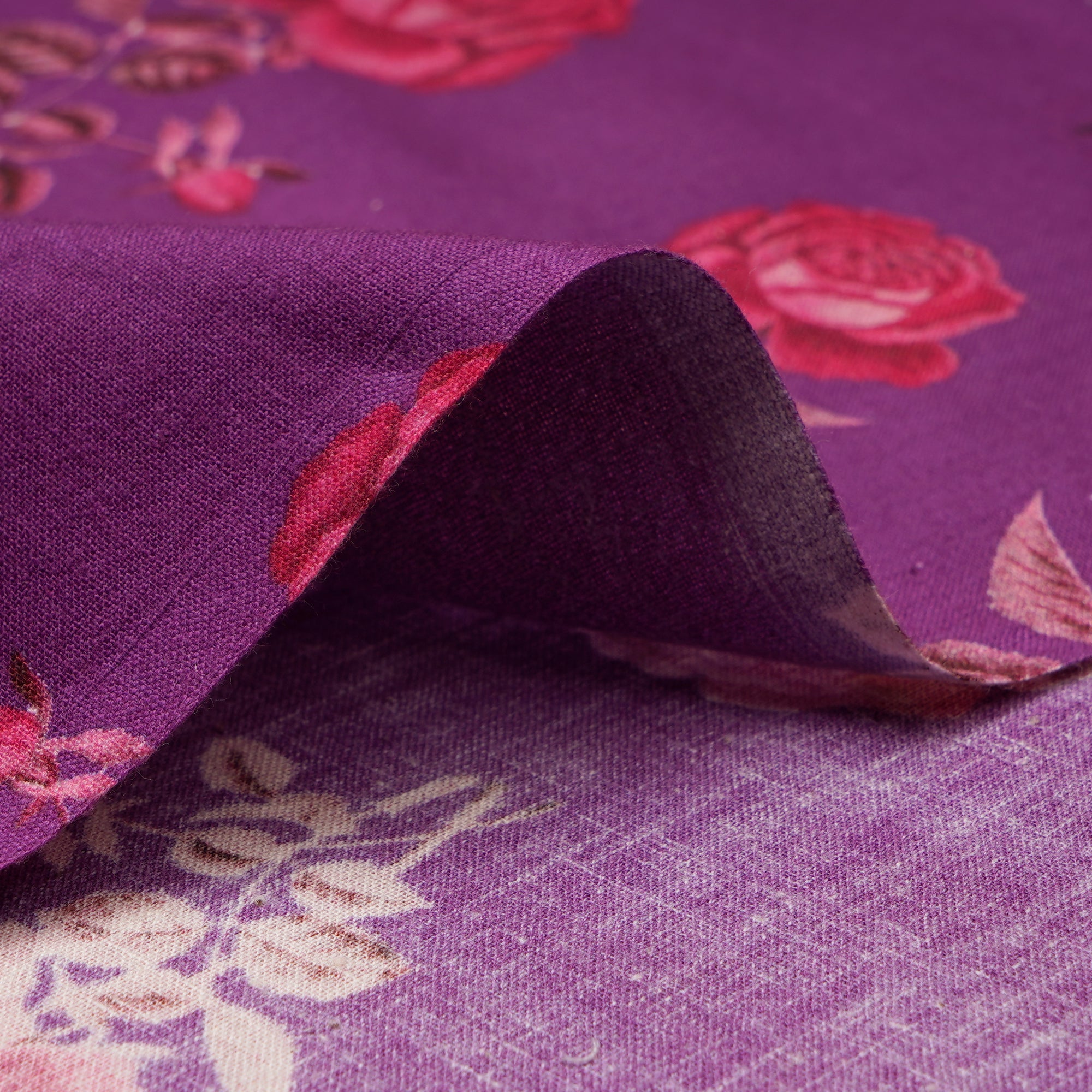(Pre Cut 2.50 Mtr ) Purple Digital Printed Pure Cotton Fabric