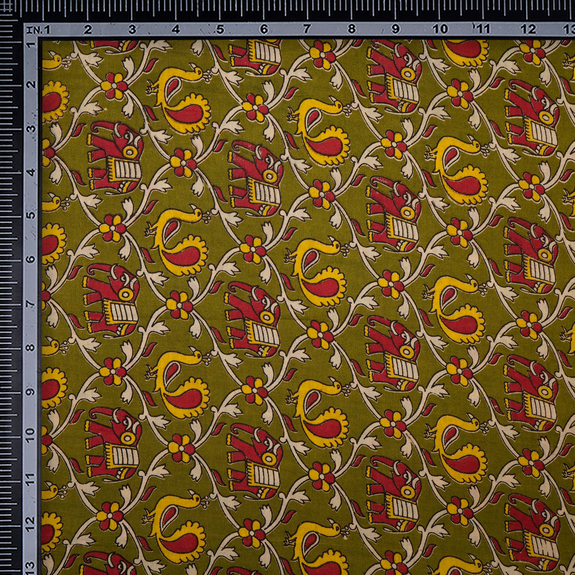 (Pre Cut 1.50 Mtr )Multi Traditional Pattern Screen Printed kalamkari Cotton Fabric