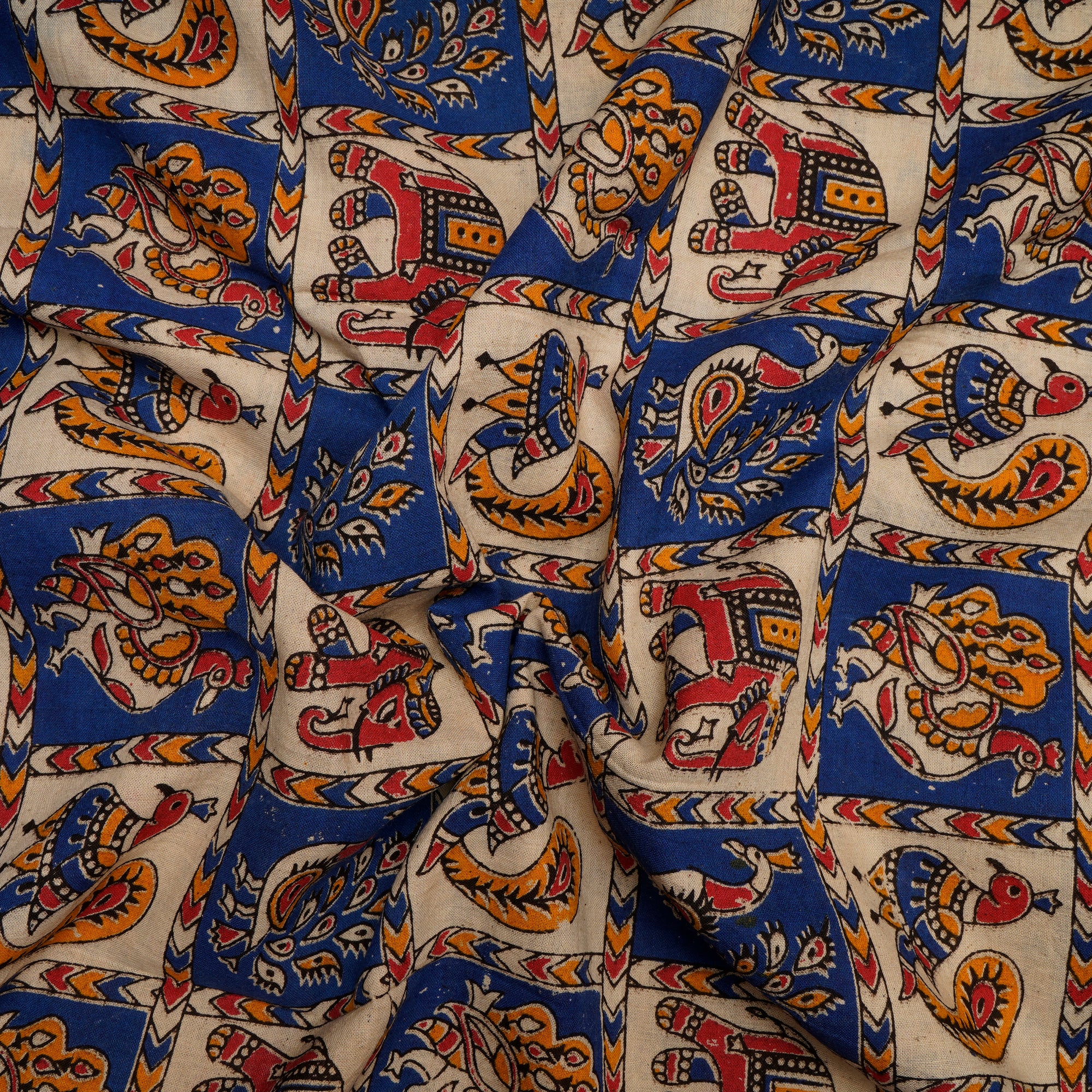 (Pre Cut 1.50 Mtr )Multi Traditional Pattern Screen Printed kalamkari Cotton Fabric