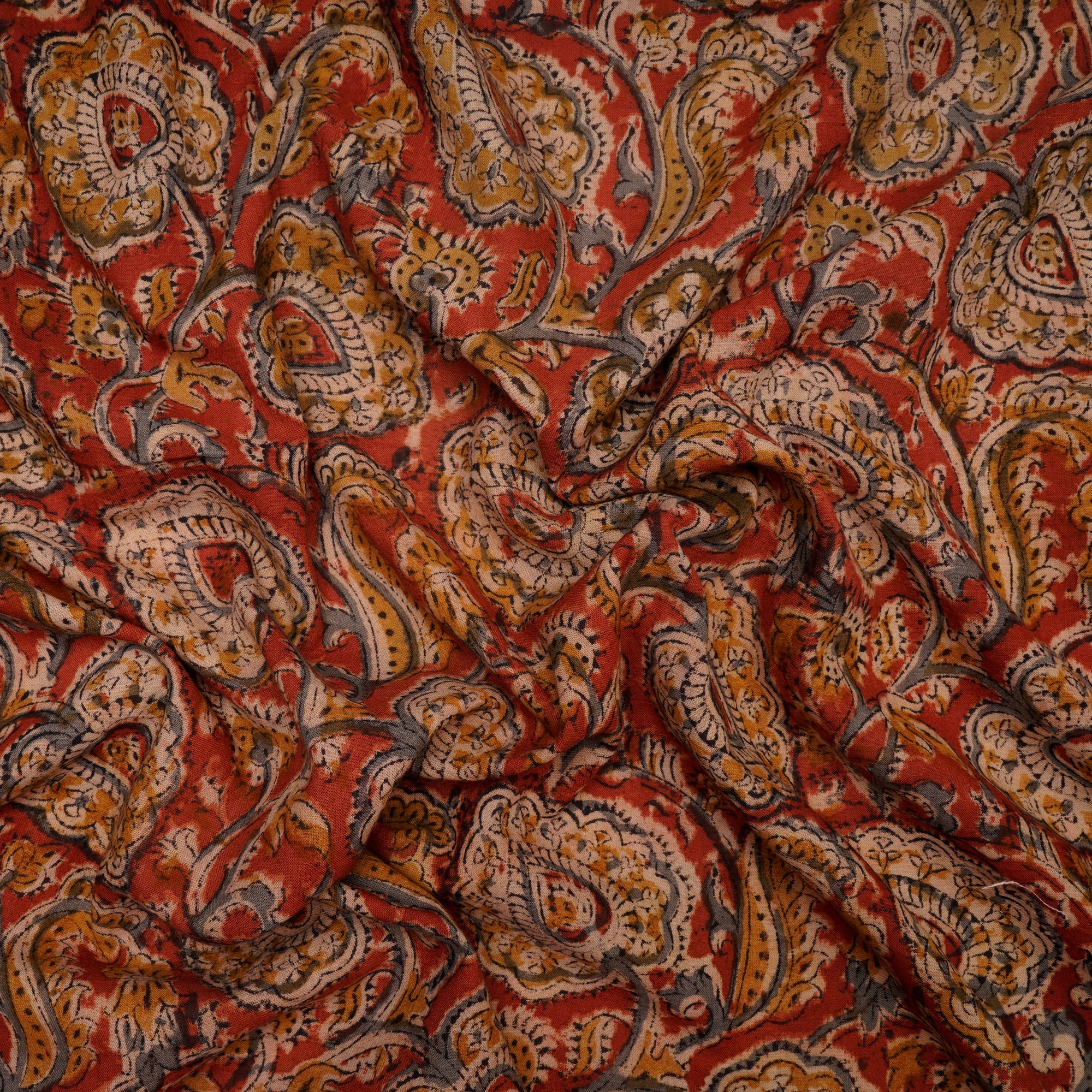 (Pre Cut 1.50 Mtr )Multi Traditional Pattern Hand Block Kalamkari Printed Cotton Fabric