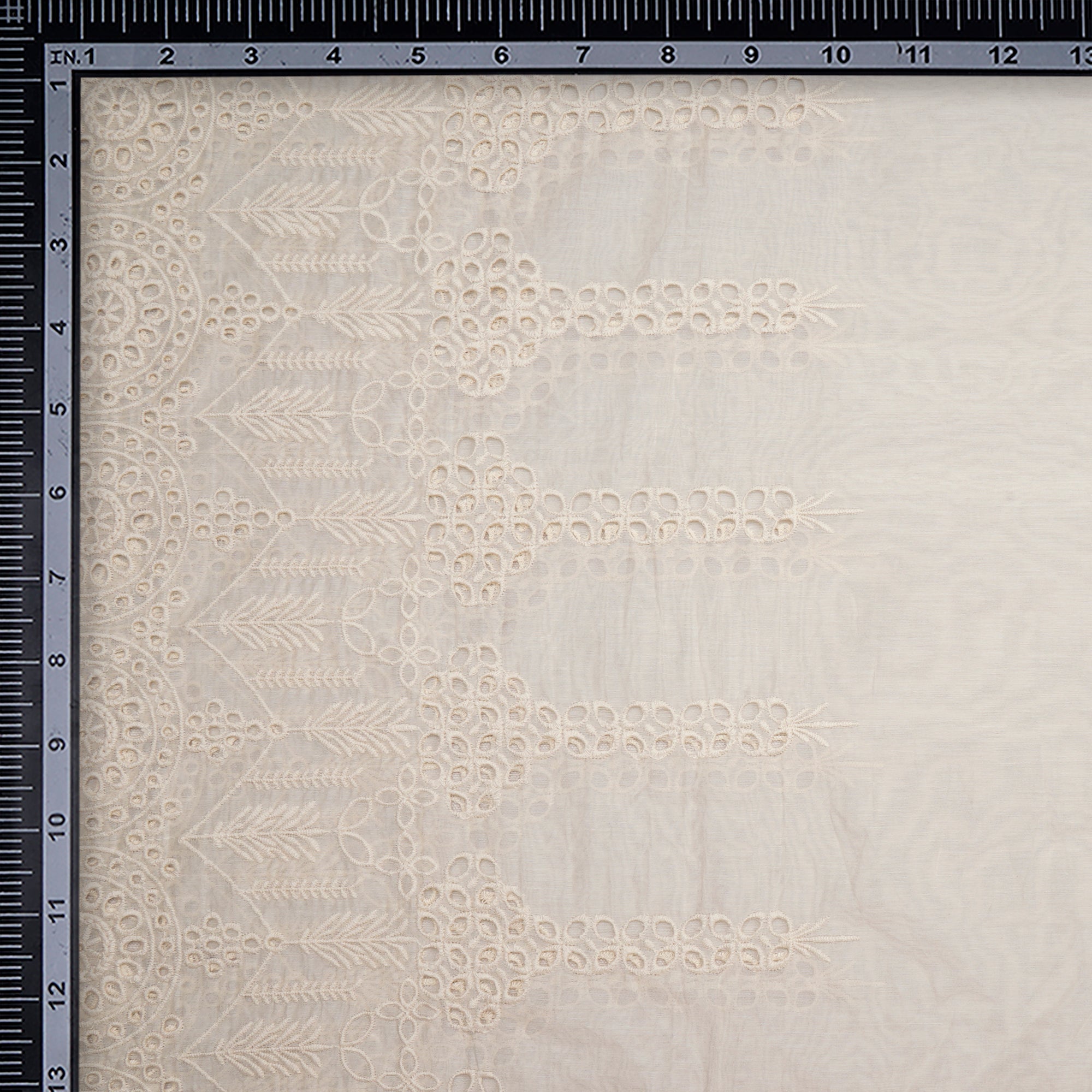 (Pre Cut 1.00 Mtr )White Embroidered Fine Chanderi Fabric