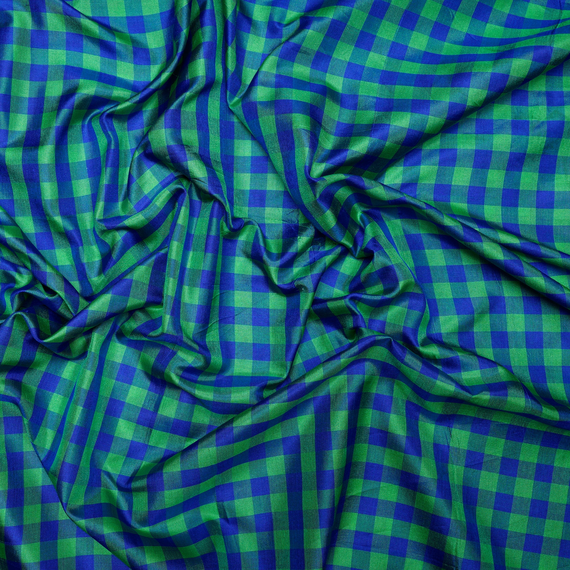 (Pre Cut 1.30 Mtr )Green-Blue Color Yarn Dyed Silk Fabric