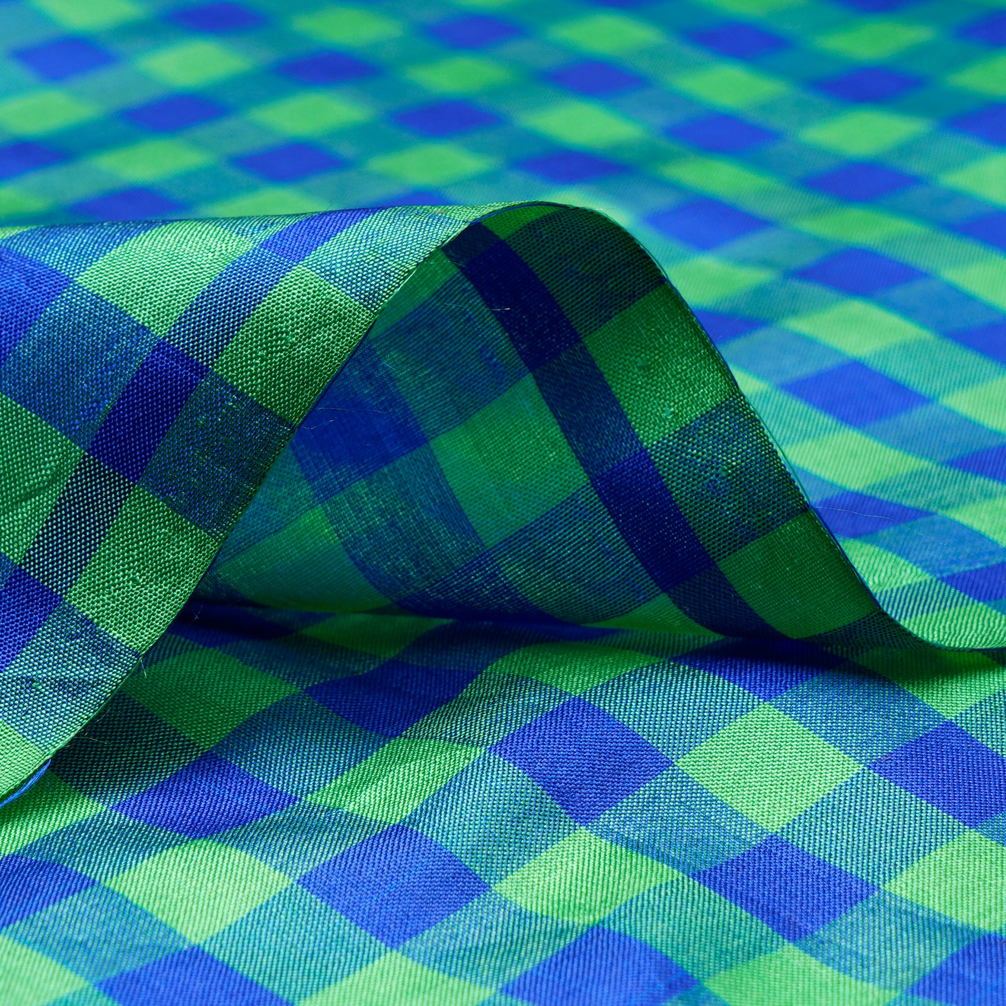 (Pre Cut 1.30 Mtr )Green-Blue Color Yarn Dyed Silk Fabric