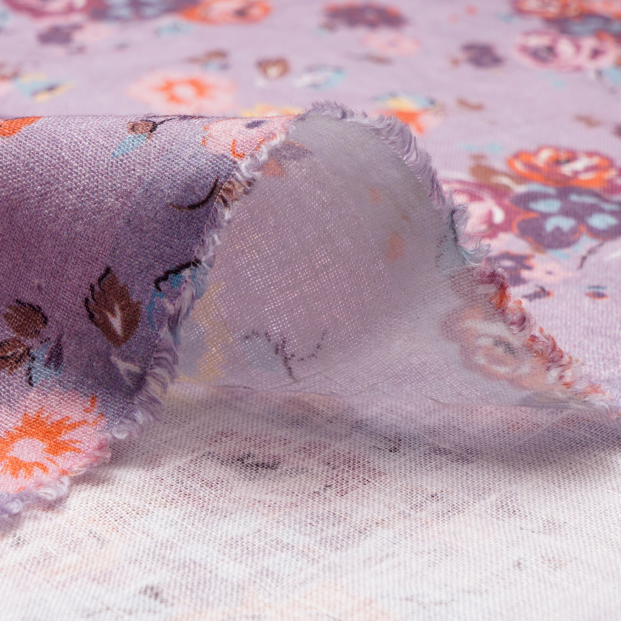 (Pre Cut 1.30 Mtr )Lilac Digital Printed Premium Linen Fabric