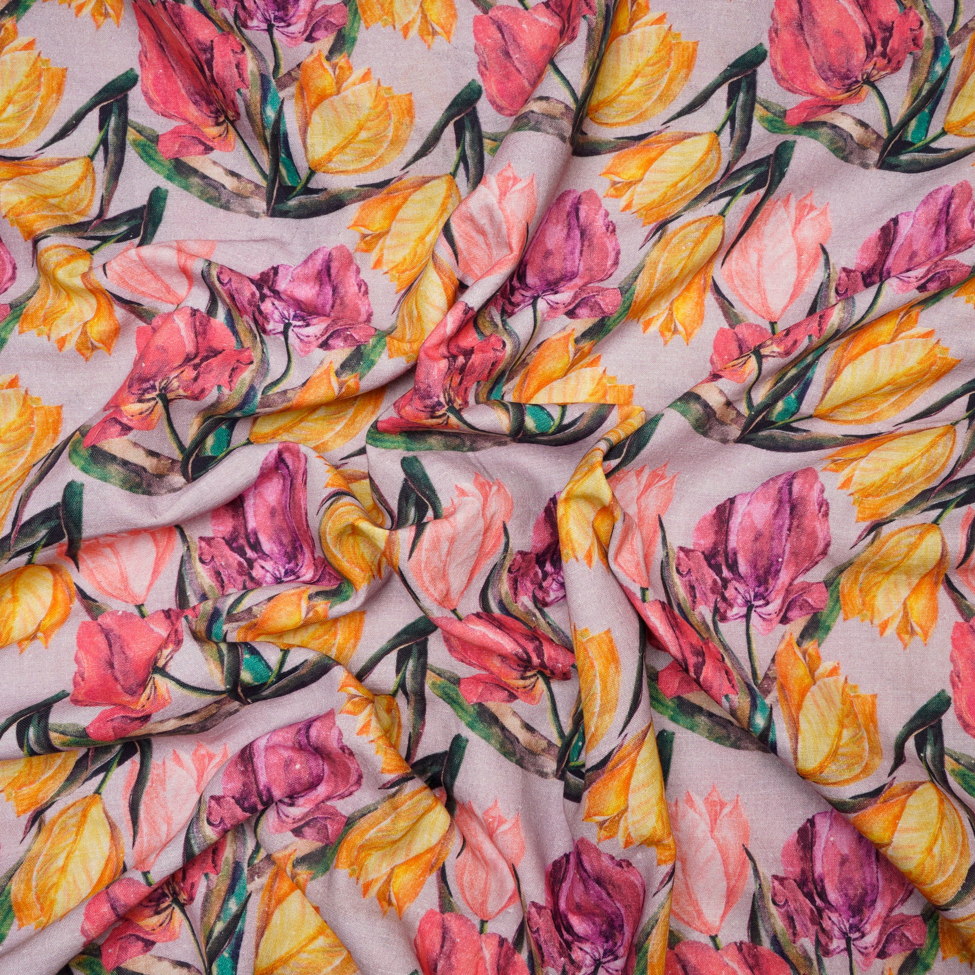 (Pre Cut 1.30Mtr )Multi Floral Pattern Digital Printed Muslin Cotton Fabric