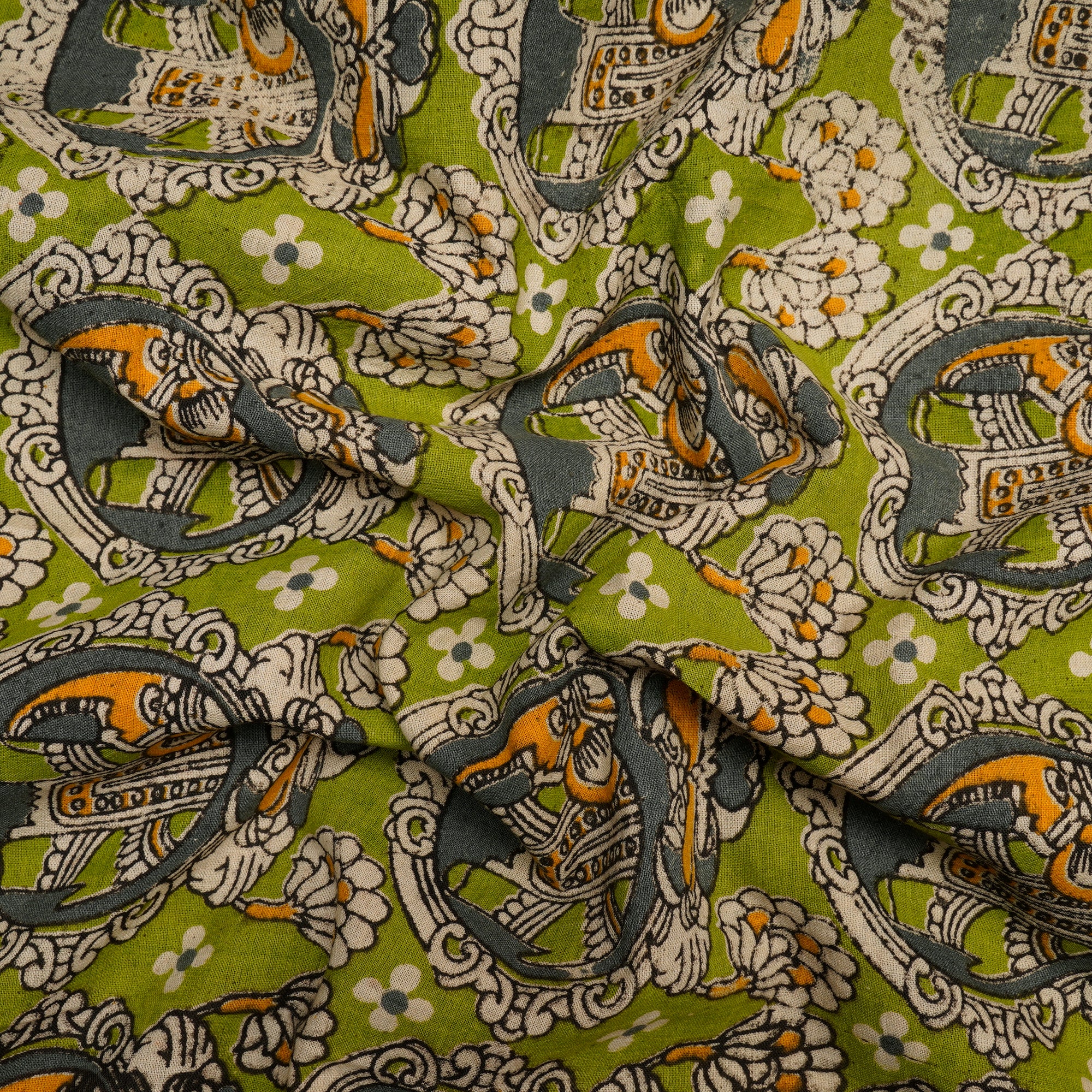 (Pre Cut 1.35 Mtr )Multi Floral Pattern Screen Printed kalamkari Cotton Fabric