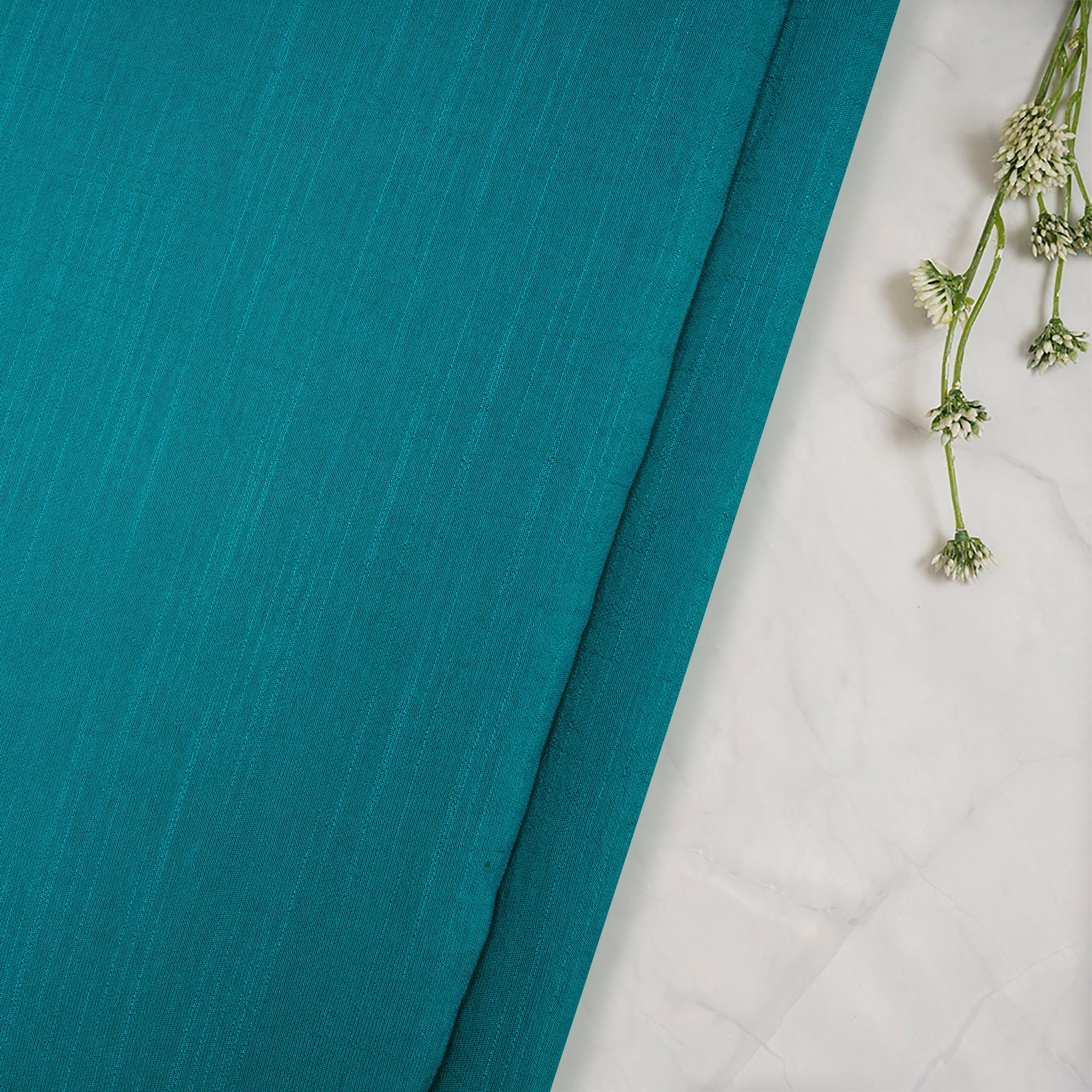 (Pre Cut 1.40 Mtr )Turquoise Color Yarn Dyed Linen Crepe Fabric