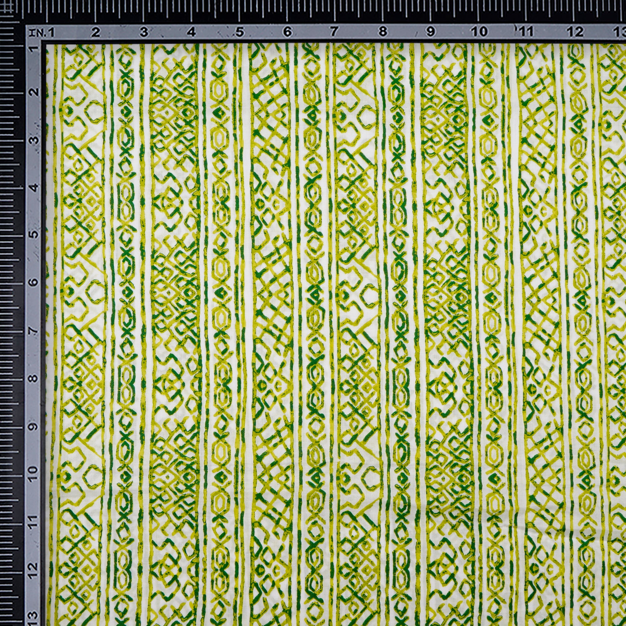 (Pre Cut 1.50 Mtr )Off-White And Green Screen Printed Tussar Chanderi Fabric
