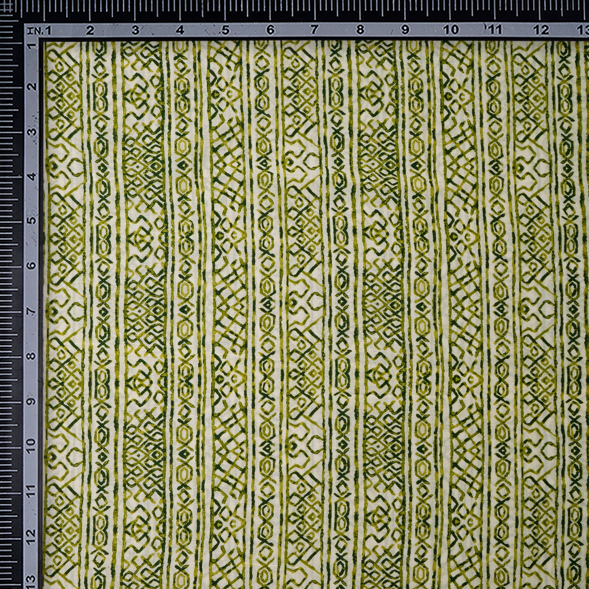 (Pre Cut 2.70Mtr )Off-White And Green Screen Printed Tussar Chanderi Fabric
