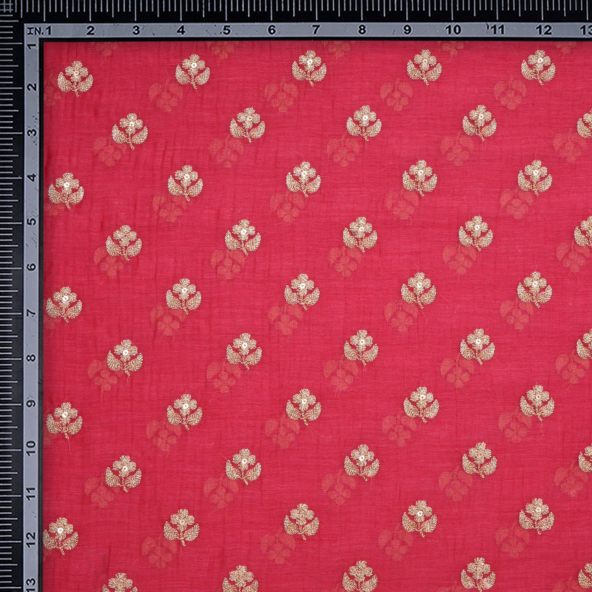 (Pre Cut 1.50 Mtr )Pink Booti Pattern Embroidered Pure Chanderi Fabric