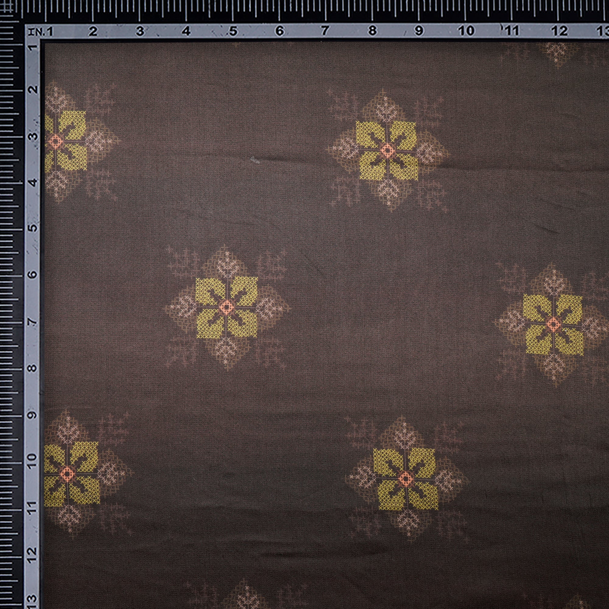 (Pre Cut 1.50 Mtr )Dark Grey Floral Pattern Digital Printed Modal Satin Fabric