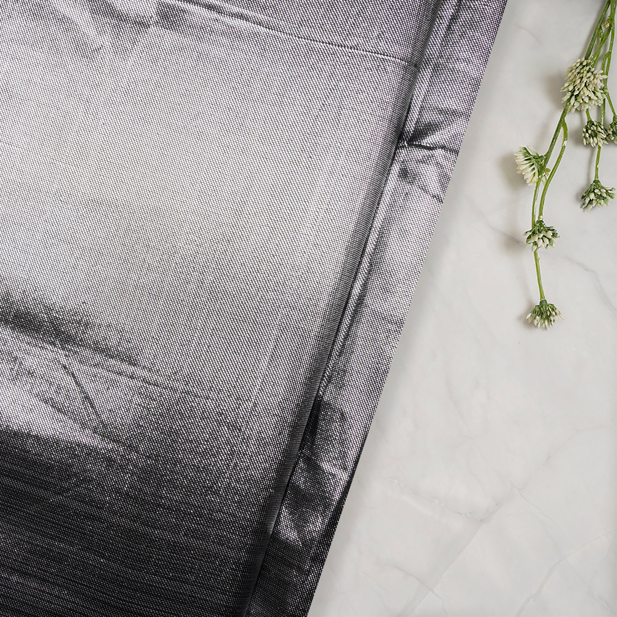 Silver-Black Color Metallic Linen Fabric